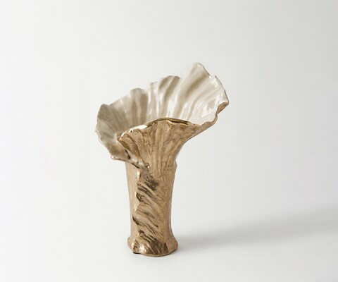 Vase Floris l31 x P30 x H42 cm Aluminium Champagner Ivory Fait main