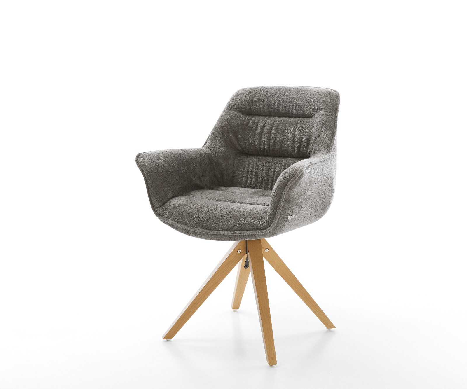 Chaise-pivotante Kaira-Flex bouclé doux couleur boue pied en bois angulaire naturel pivotement sur 180° 1