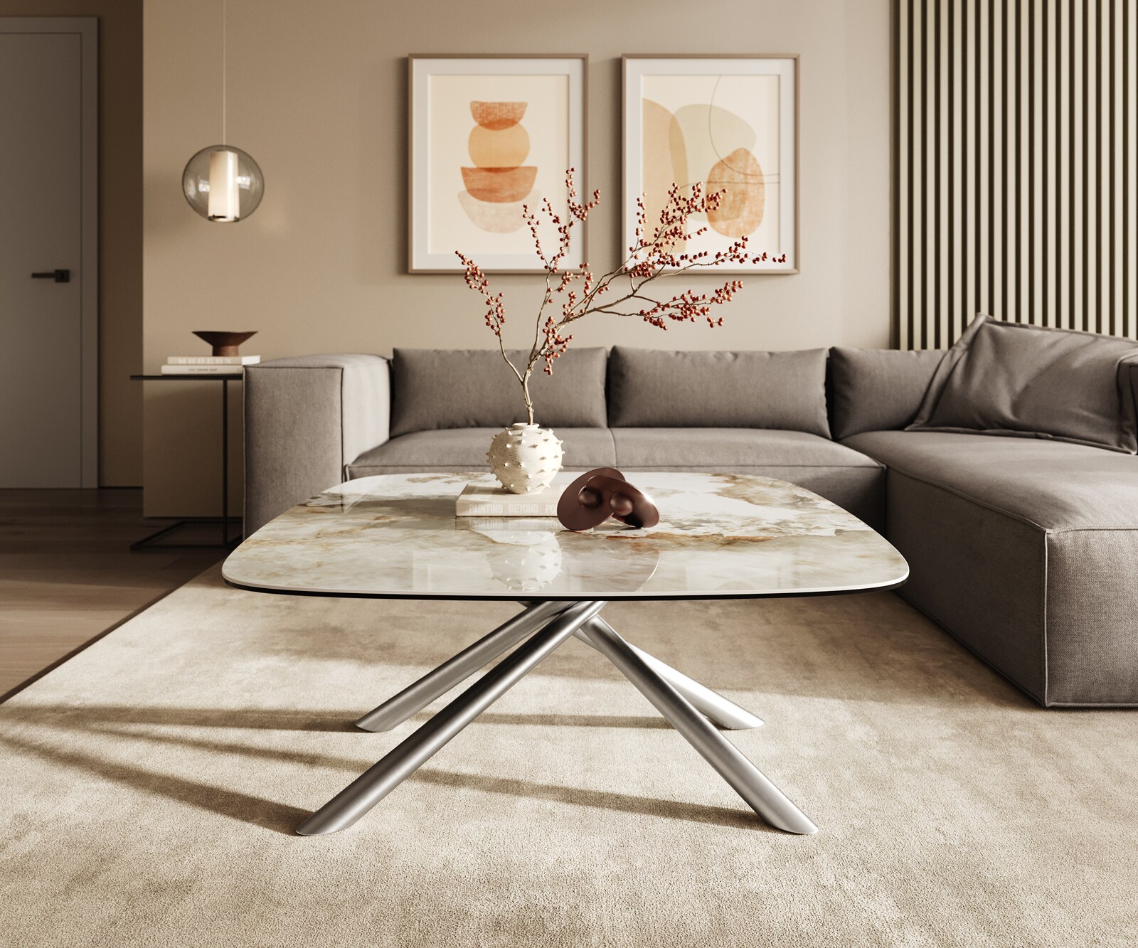 Table basse Edge Boot 90x90 cm céramique Minas Melange Sarity acier inoxydable brossé 2