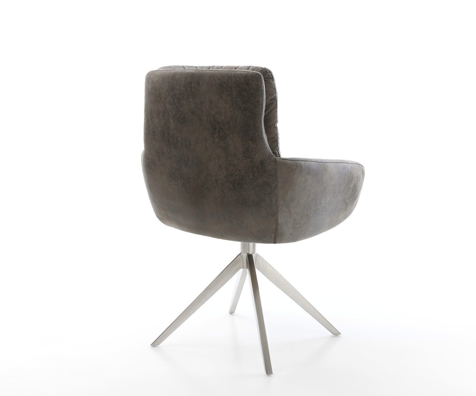 Chaise-de-salle-à-manger Abelia-Flex avec accoudoirs microvelours gris antique pied croisé large acier inoxydable brossé 5