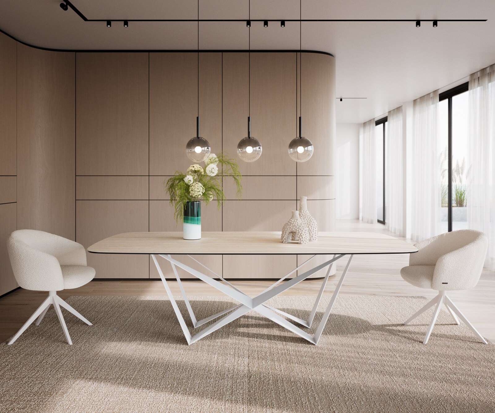 Table à manger Edge Boot 240x120 cm Céramique Travertin Naturel Spider Métal Blanc 2