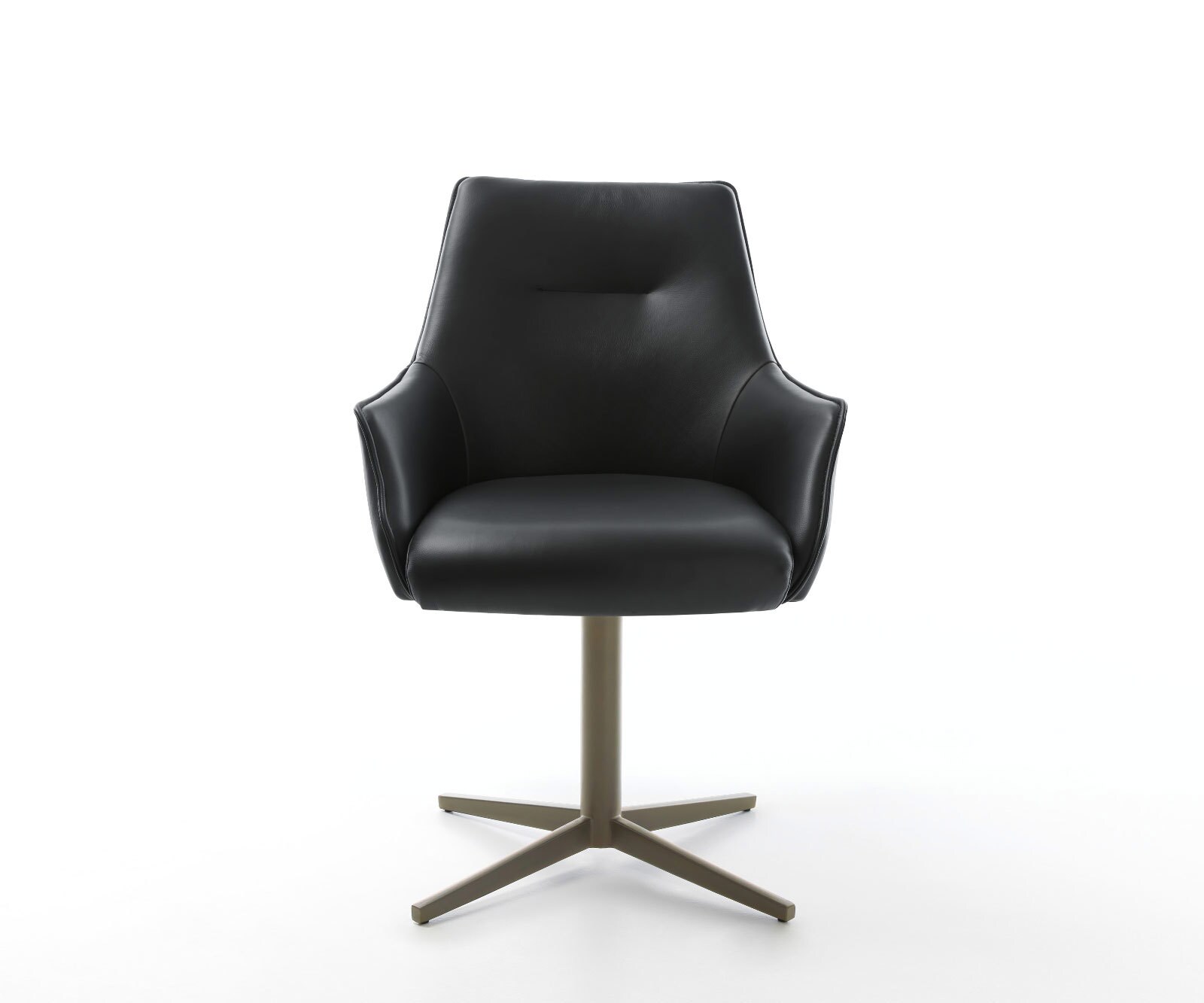 Chaise-pivotante Alja-Flex avec accoudoirs cuir de vache noir pied de chaise 4 branches aspect titane pivotement sur 360° ressorts ensachés 1 Chaise-pivotante Alja-Flex avec accoudoirs cuir de vache noir pied de chaise 4 branches aspect titane pivotement sur 360° ressorts ensachés 1