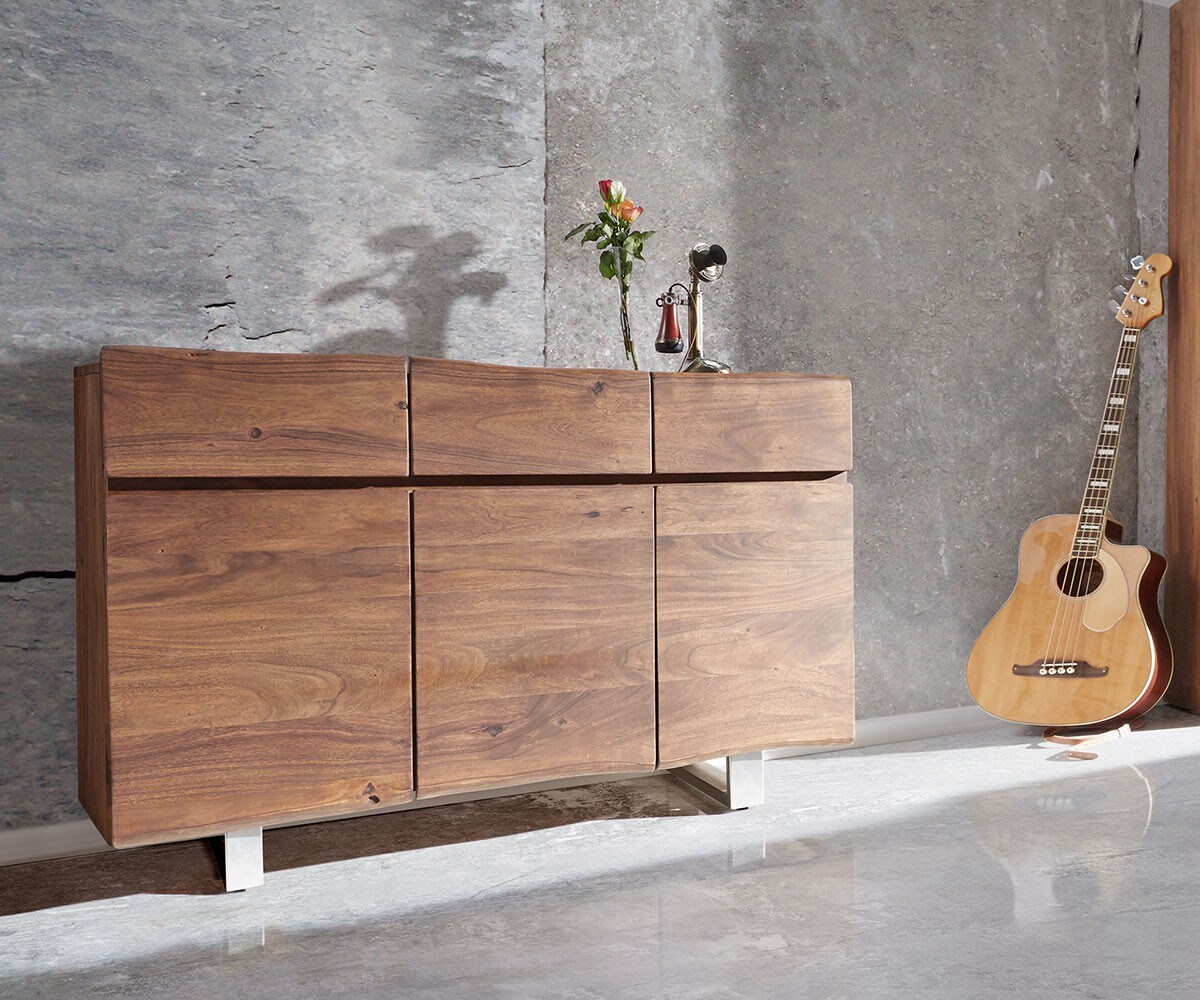 Commode Live-Edge 147 cm acacia marron 3 portes 3 tiroirs 1