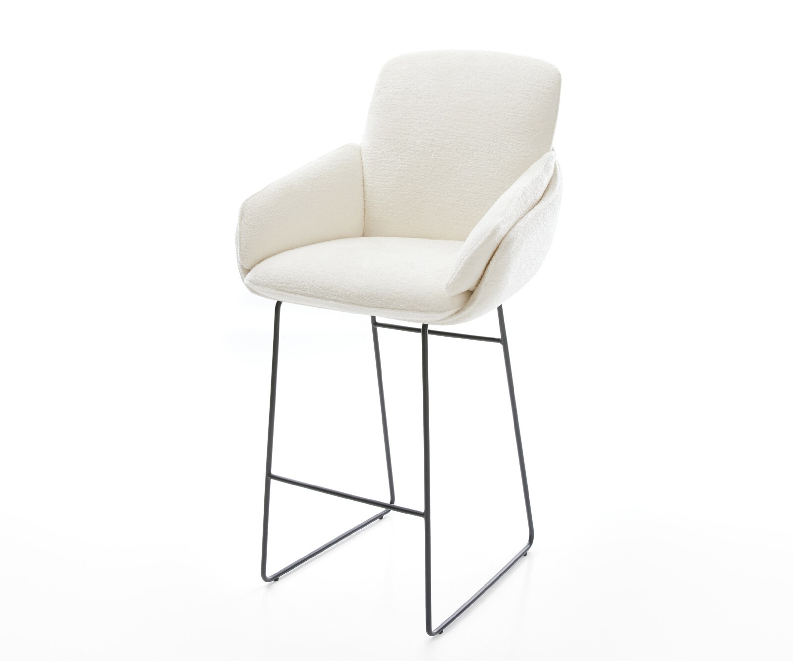 Chaise-de-bar Luan-Flex Bouclé doux Beige Pied trapèze noir Noir 1