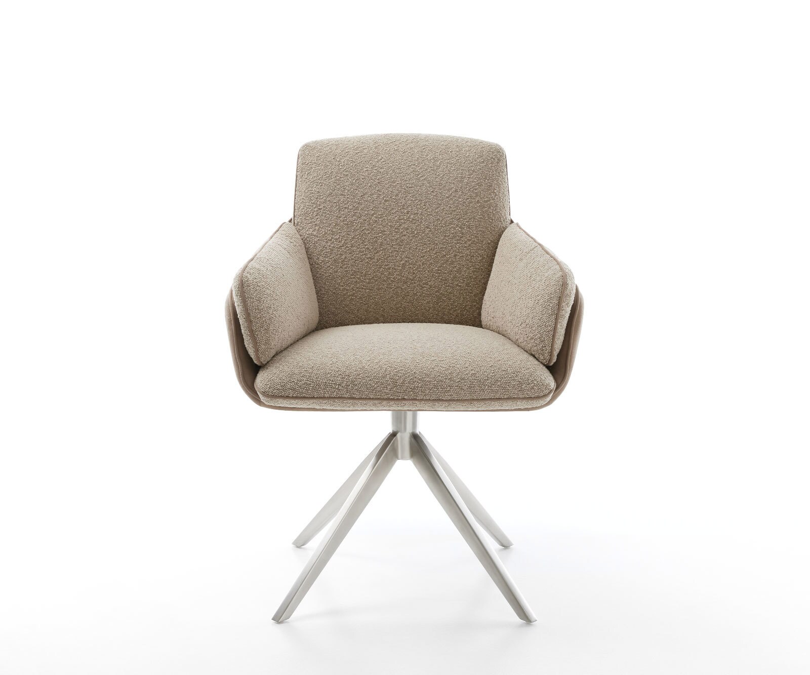 Chaise-pivotante Luan-Flex avec accoudoirs tissu mixte couleur boue pied croisé large acier inoxydable brossé pivotement sur 360° 1 Chaise-pivotante Luan-Flex avec accoudoirs tissu mixte couleur boue pied croisé large acier inoxydable brossé pivotement sur 360° 1