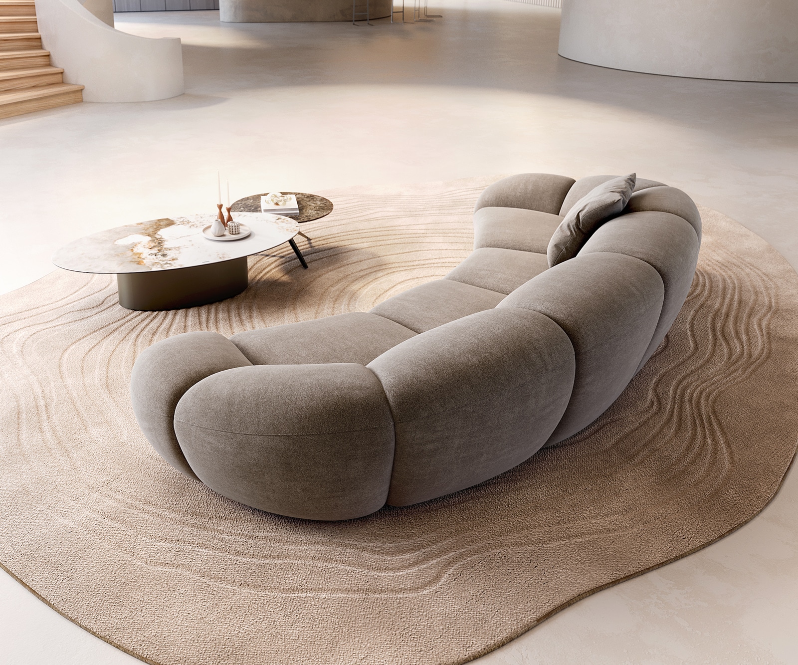 Grand canapé Lunna 360x175 cm Tissu structuré Soft Taupe 2 coussins 4 Grand canapé Lunna 360x175 cm Tissu structuré Soft Taupe 2 coussins 4