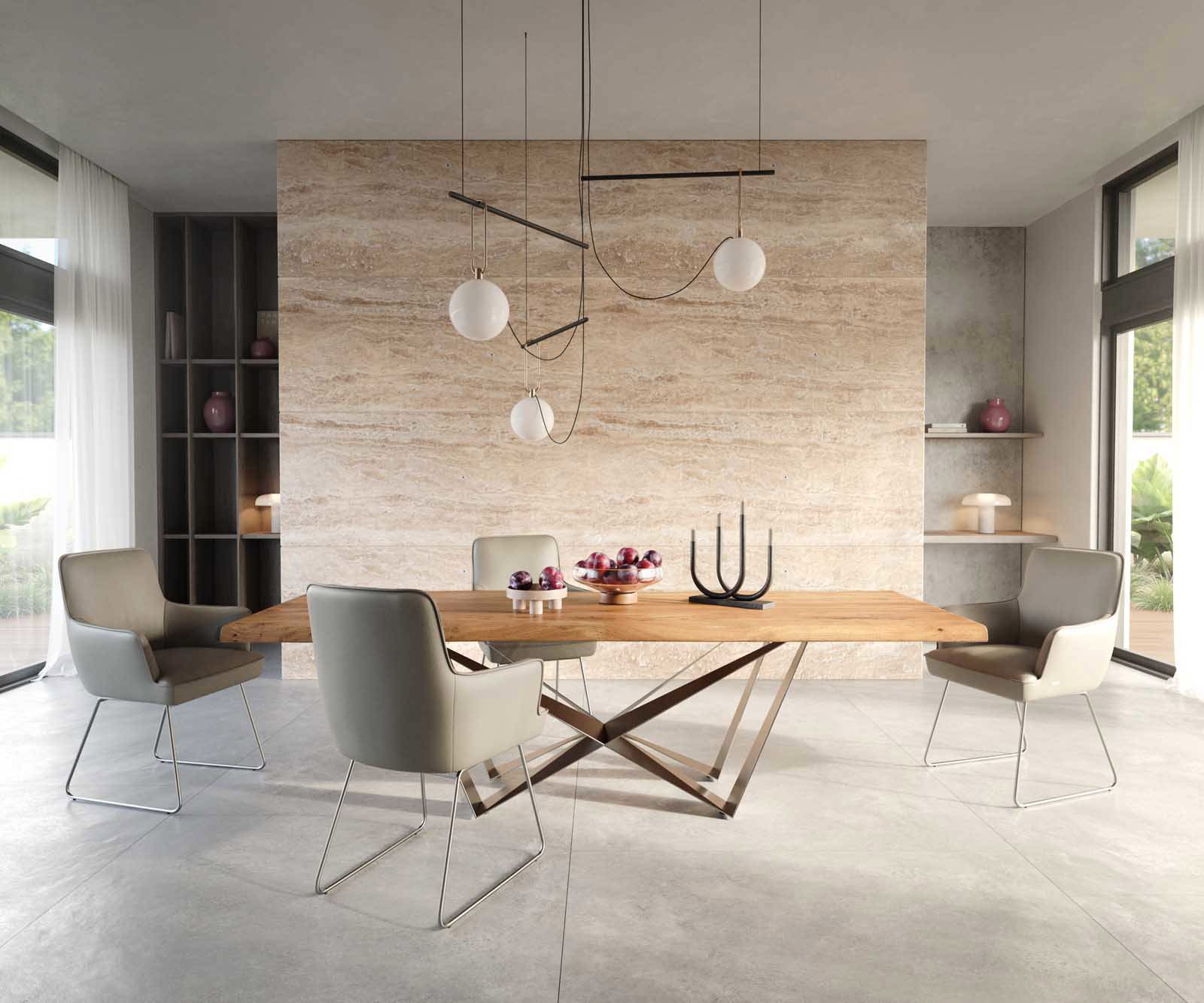 Chaise-de-salle-à-manger Heira-Flex avec accoudoirs cuir de vache couleur boue pied trapèze acier inoxydable brossé ressorts ensachés 4 Chaise-de-salle-à-manger Heira-Flex avec accoudoirs cuir de vache couleur boue pied trapèze acier inoxydable brossé ressorts ensachés 4