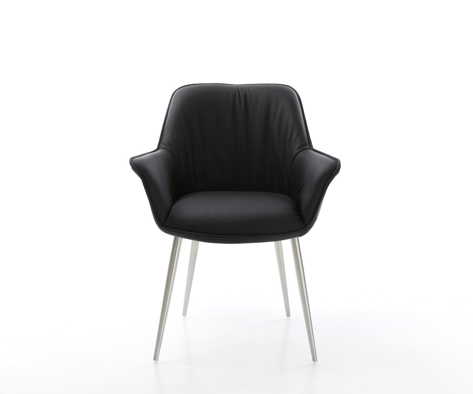 Chaise-de-salle-à-manger Keila-Flex avec accoudoirs cuir de vache noir 4 pieds coniques acier inoxydable brossé 2 Chaise-de-salle-à-manger Keila-Flex avec accoudoirs cuir de vache noir 4 pieds coniques acier inoxydable brossé 2