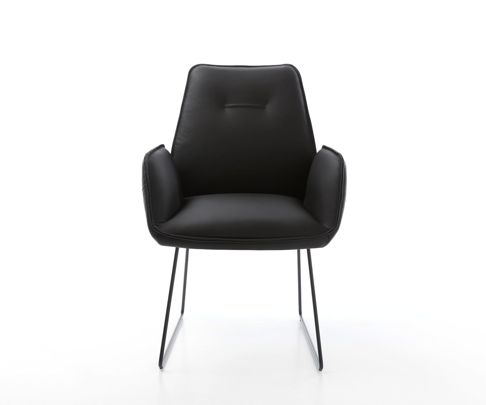 Chaise-de-salle-à-manger Zoa-Flex cuir de vache noir pied trapèze noir ressorts ensachés 1