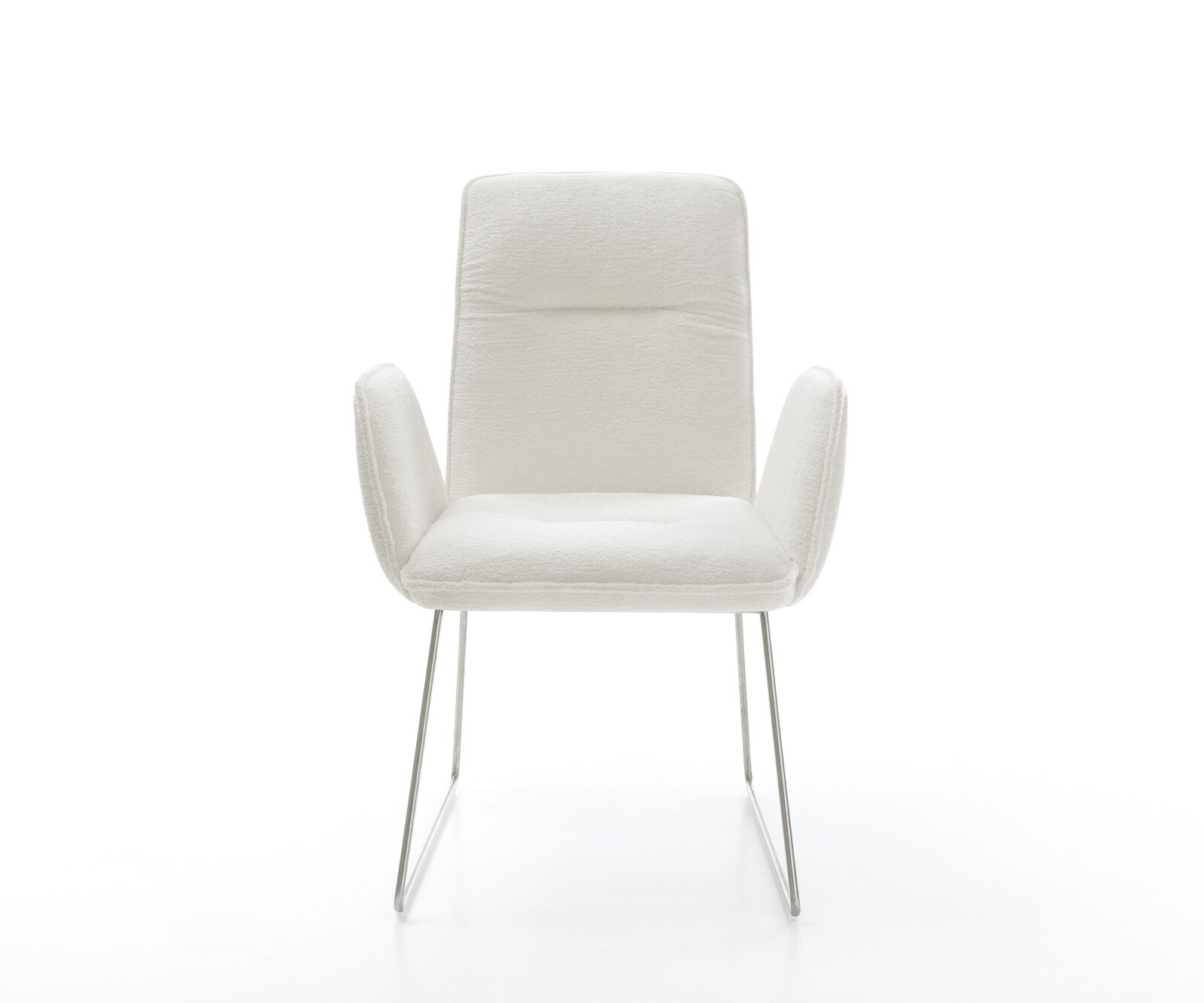 Chaise-de-salle-à-manger Vinja-Flex bouclé doux beige pied trapèze acier inoxydable 1