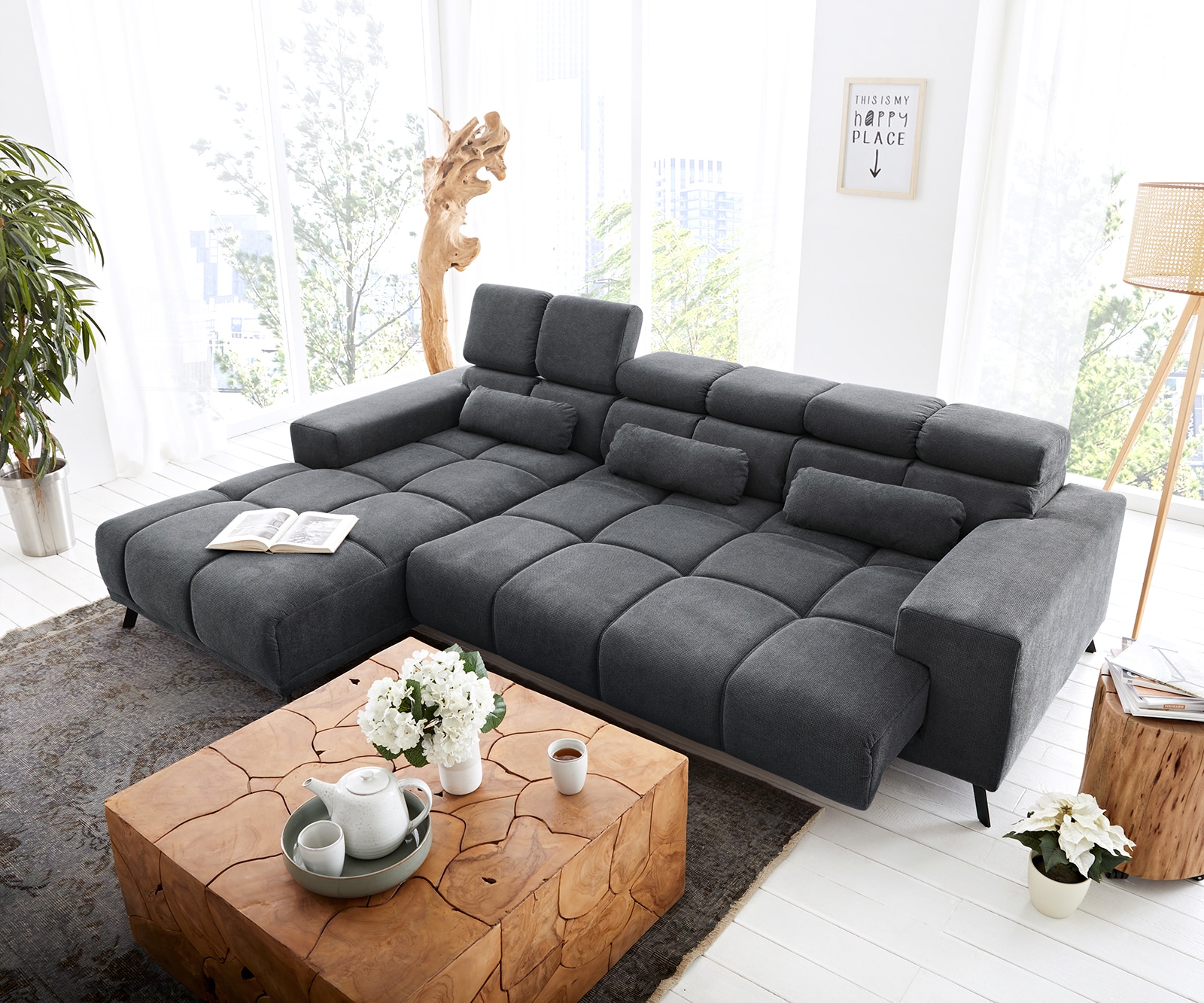 Canapé-d'angle Ordino 285x200 microfibre noir ottomane gauche réglage électrique de la profondeur d'assise 4 Canapé-d'angle Ordino 285x200 microfibre noir ottomane gauche réglage électrique de la profondeur d'assise 4