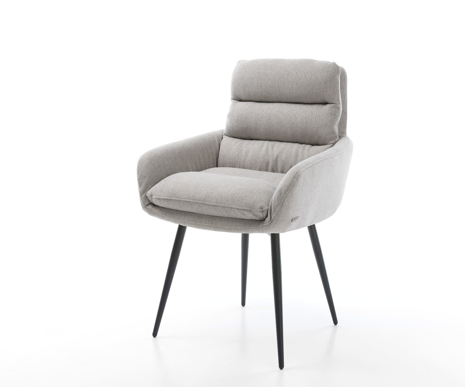 Chaise-de-salle-à-manger Abelia-Flex avec accoudoirs rayures gris clair 4 pieds coniques noir
