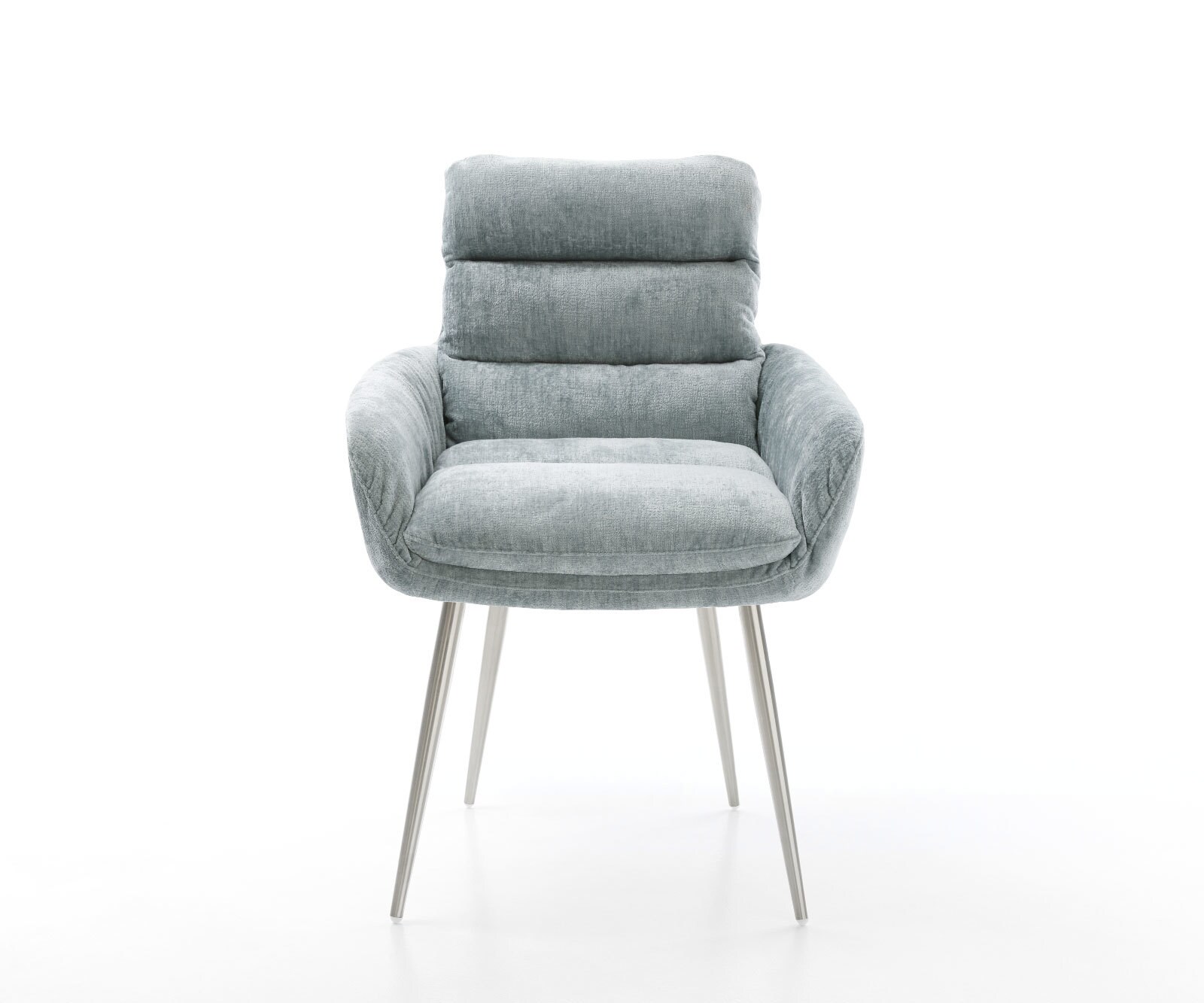 Chaise-de-salle-à-manger Abelia-Flex avec accoudoirs chenille bleu pastel 4 pieds coniques acier inoxydable brossé 2