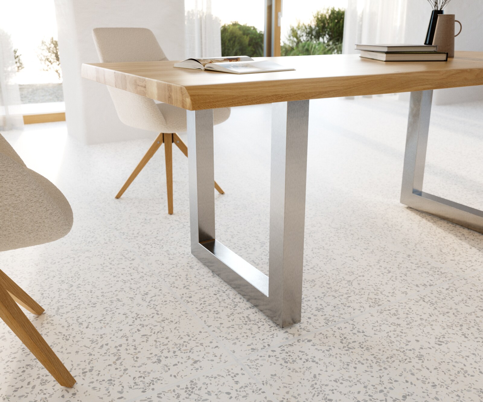 Table à manger Edge 200x100 chêne nature acier inoxydable large Live-Edge laqué 5 Table à manger Edge 200x100 chêne nature acier inoxydable large Live-Edge laqué 5