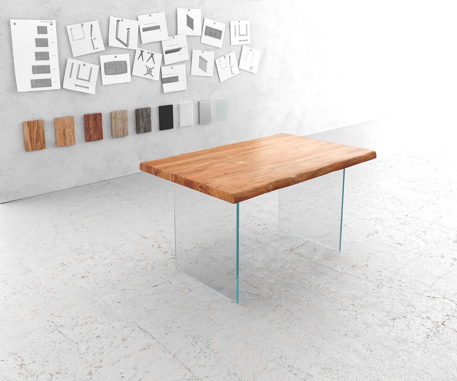 Table-à-manger Edge 140x90 XL acacia nature verre Live-Edge 1