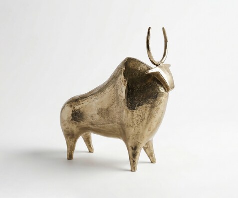 Figurine Toro l39 x P12 x H39 cm Aluminium Champagner Faite main