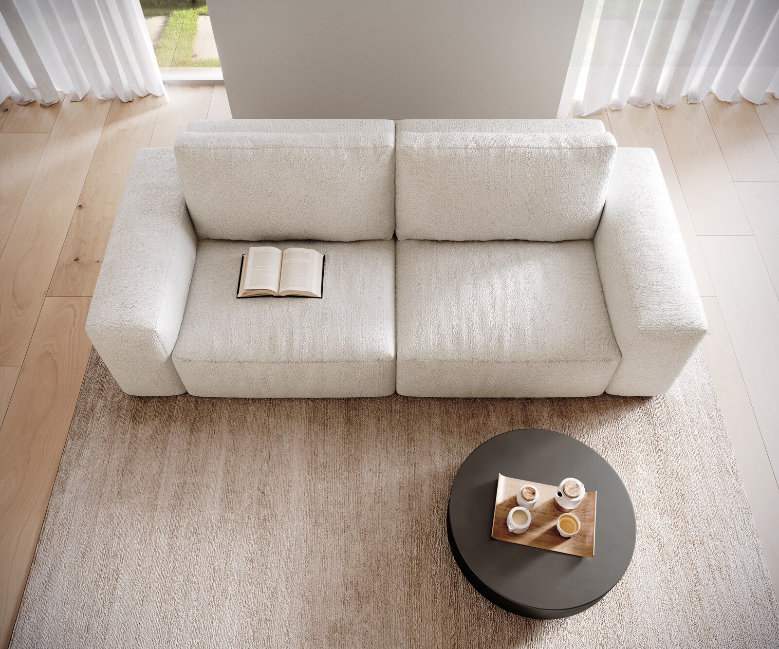 Big canapé Lanzo 230x95 cm bouclé blanc crème 3