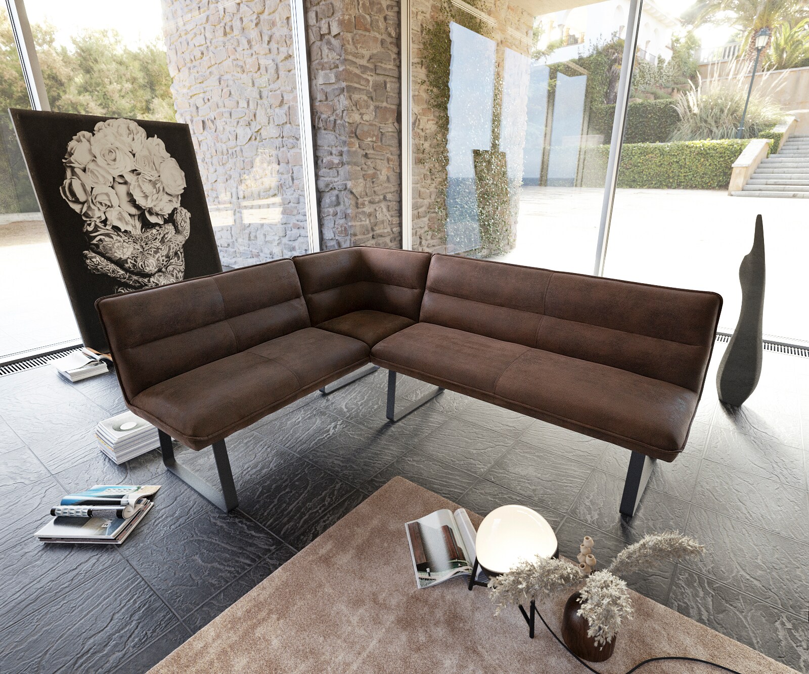 Banc-d'angle Salvo 200x160 cm marron vintage métal noir variable 2