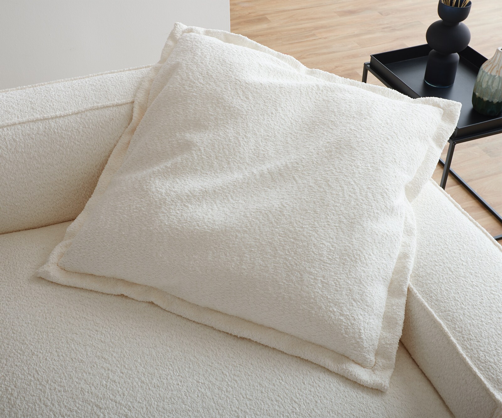 Sirpio Coussin à jeter 85x85 Bouclé Crème-Blanc 4