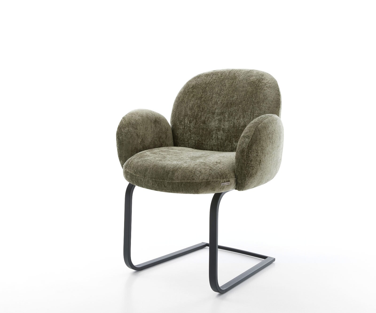 Cantilever Nube-Flex avec accoudoirs chenille olive pied cantilever plat noir ressorts ensachés