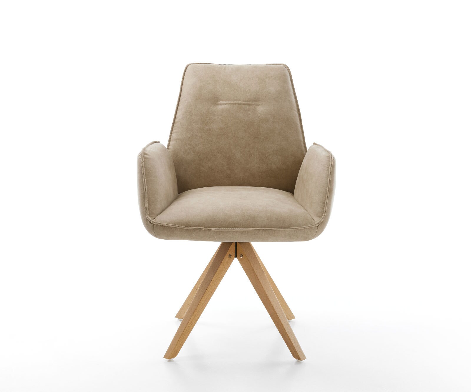 Chaise-de-salle-à-manger Zoa-Flex microvelours beige vintage pied en bois angulaire naturel ressorts ensachés 1