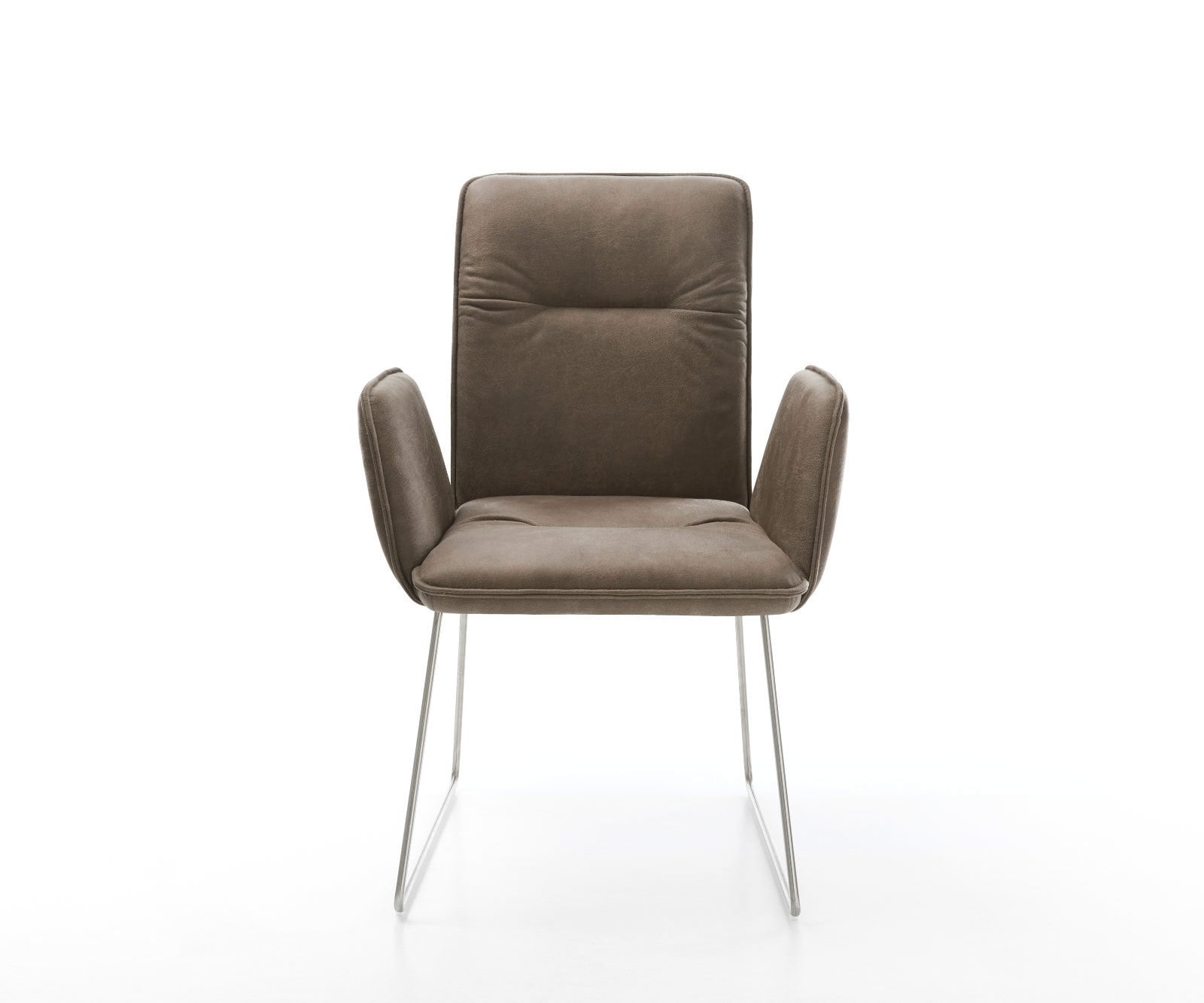 Chaise-de-salle-à-manger Vinja-Flex microvelours taupe vintage pied trapèze acier inoxydable brossé 1 Chaise-de-salle-à-manger Vinja-Flex microvelours taupe vintage pied trapèze acier inoxydable brossé 1