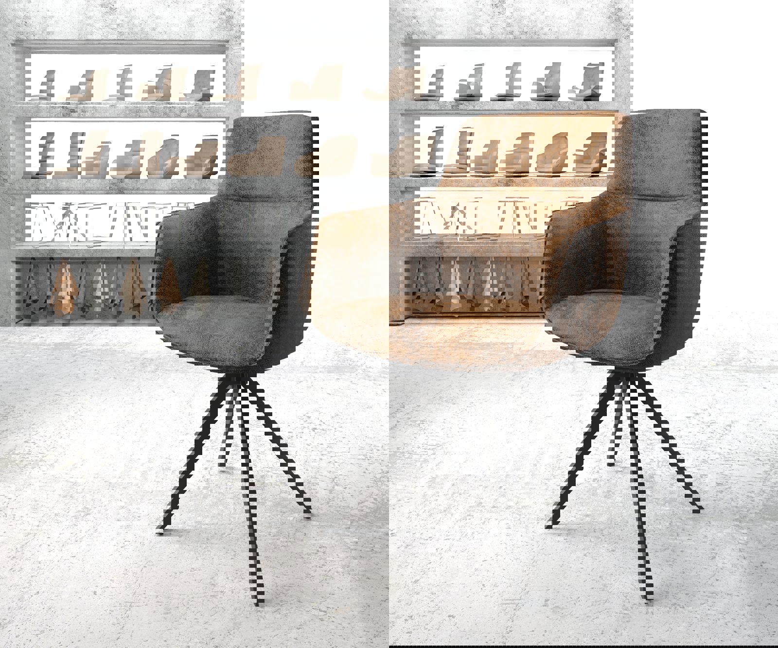 Chaise-pivotante Pejo-Flex brun antique cadre croisé angulaire noir pivote sur 180°