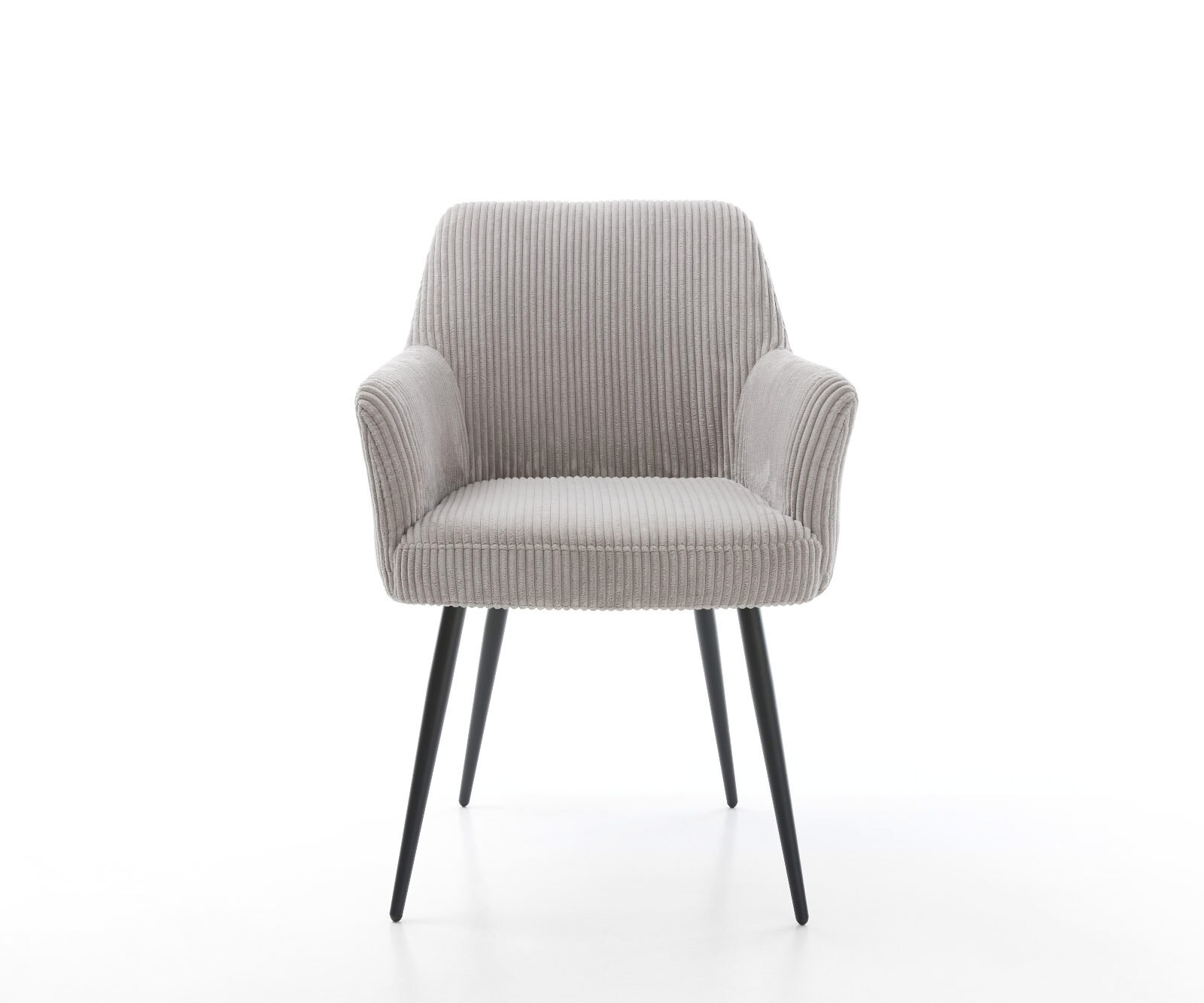 Chaise-de-salle-à-manger Xana-Flex avec accoudoirs côtelé gris argenté 4 pieds coniques noir ressorts ensachés 1