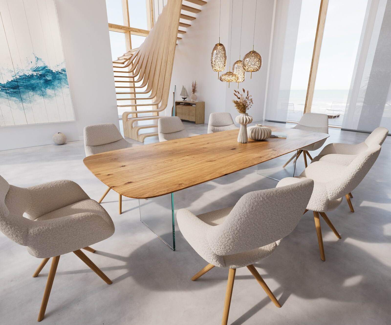 Table à manger Edge Boot 300x120x2,5-3 chêne nature verre bord suisse 6