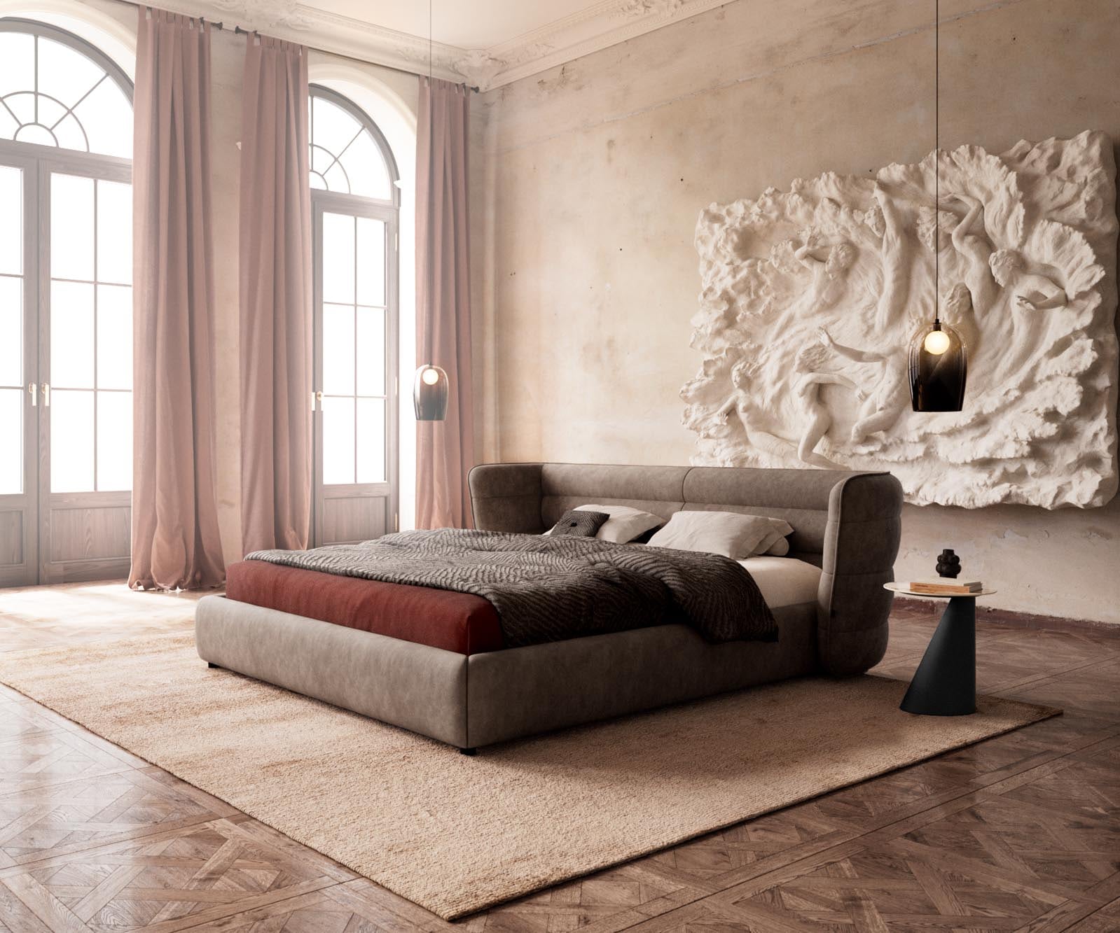 Sommier rembourré Simea 180x200 cm microfibre taupe vintage Sommier rembourré Simea 180x200 cm microfibre taupe vintage