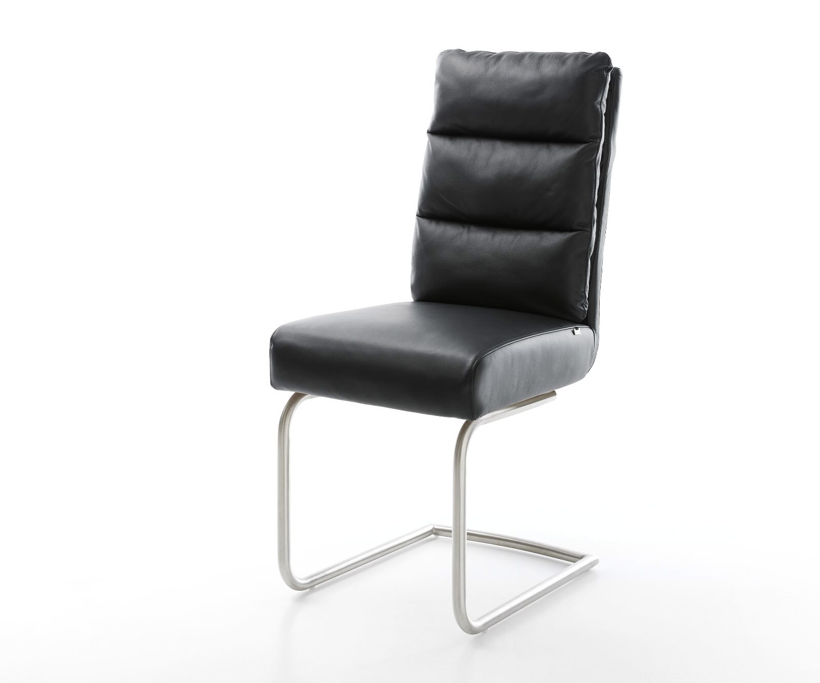 Cantilever Pela-Flex cuir de vache noir pied cantilever rond acier inoxydable brossé ressorts ensachés