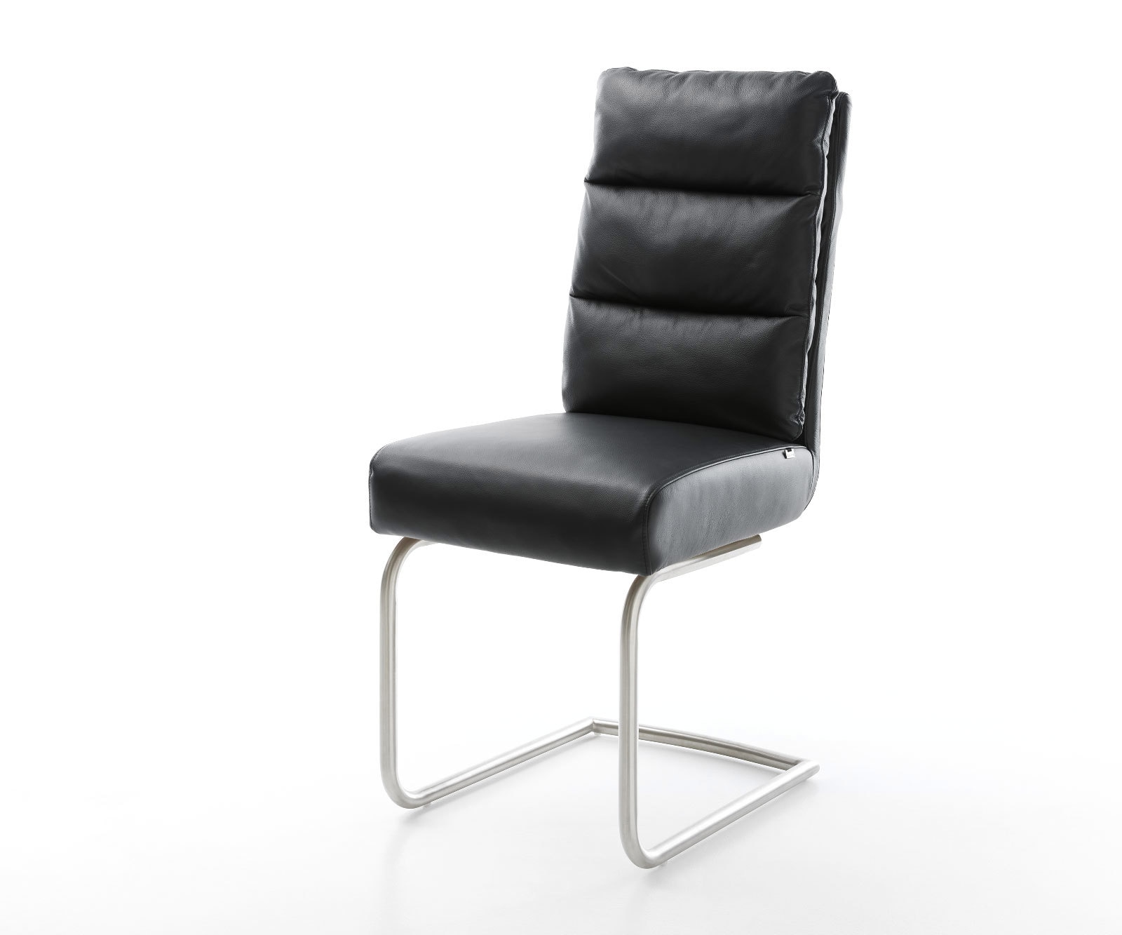 Cantilever Pela-Flex cuir de vache noir pied cantilever rond acier inoxydable brossé ressorts ensachés Cantilever Pela-Flex cuir de vache noir pied cantilever rond acier inoxydable brossé ressorts ensachés