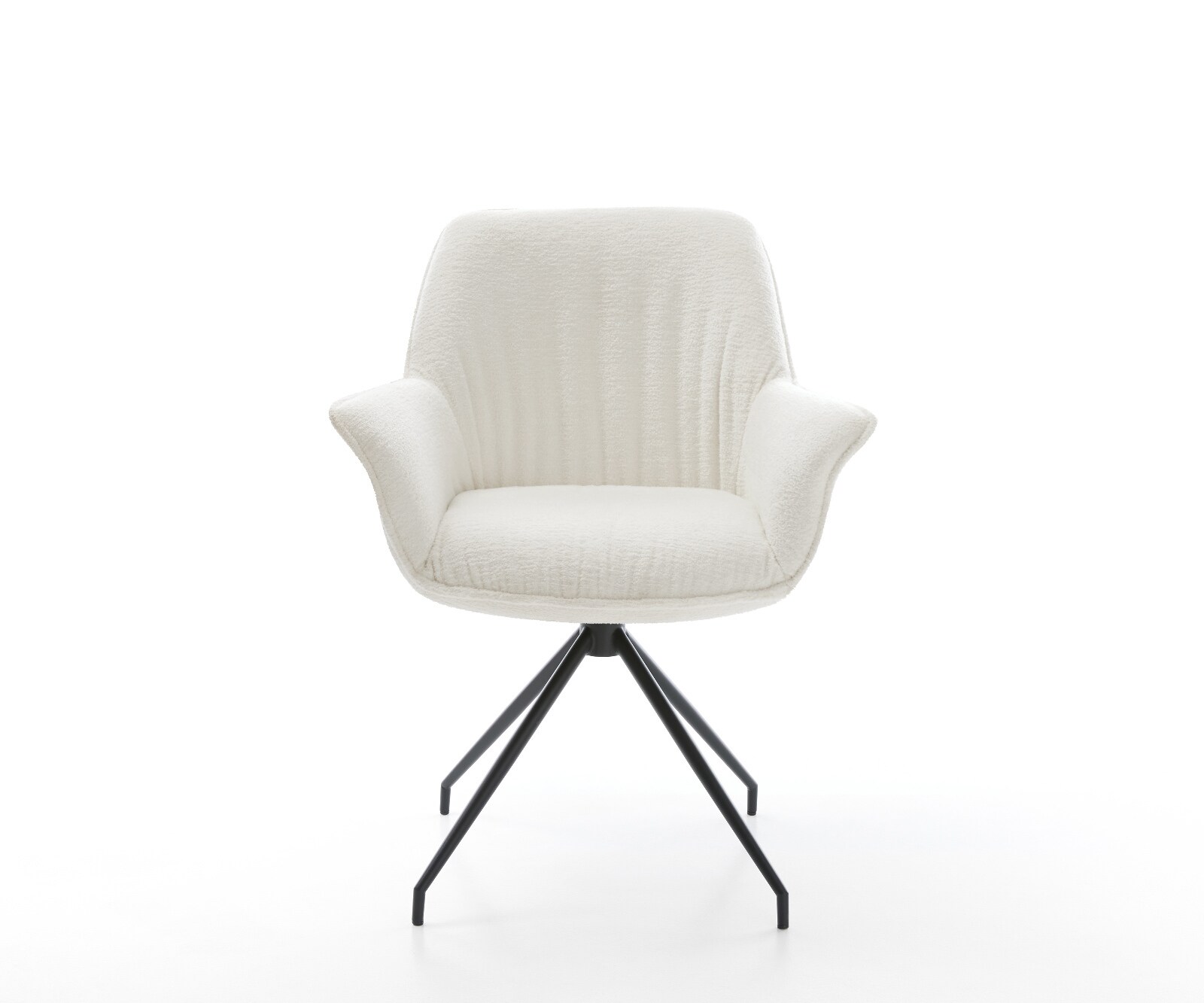 Chaise-de-salle-à-manger Keila-Flex avec accoudoirs bouclé doux beige pied croisé conique noir 1