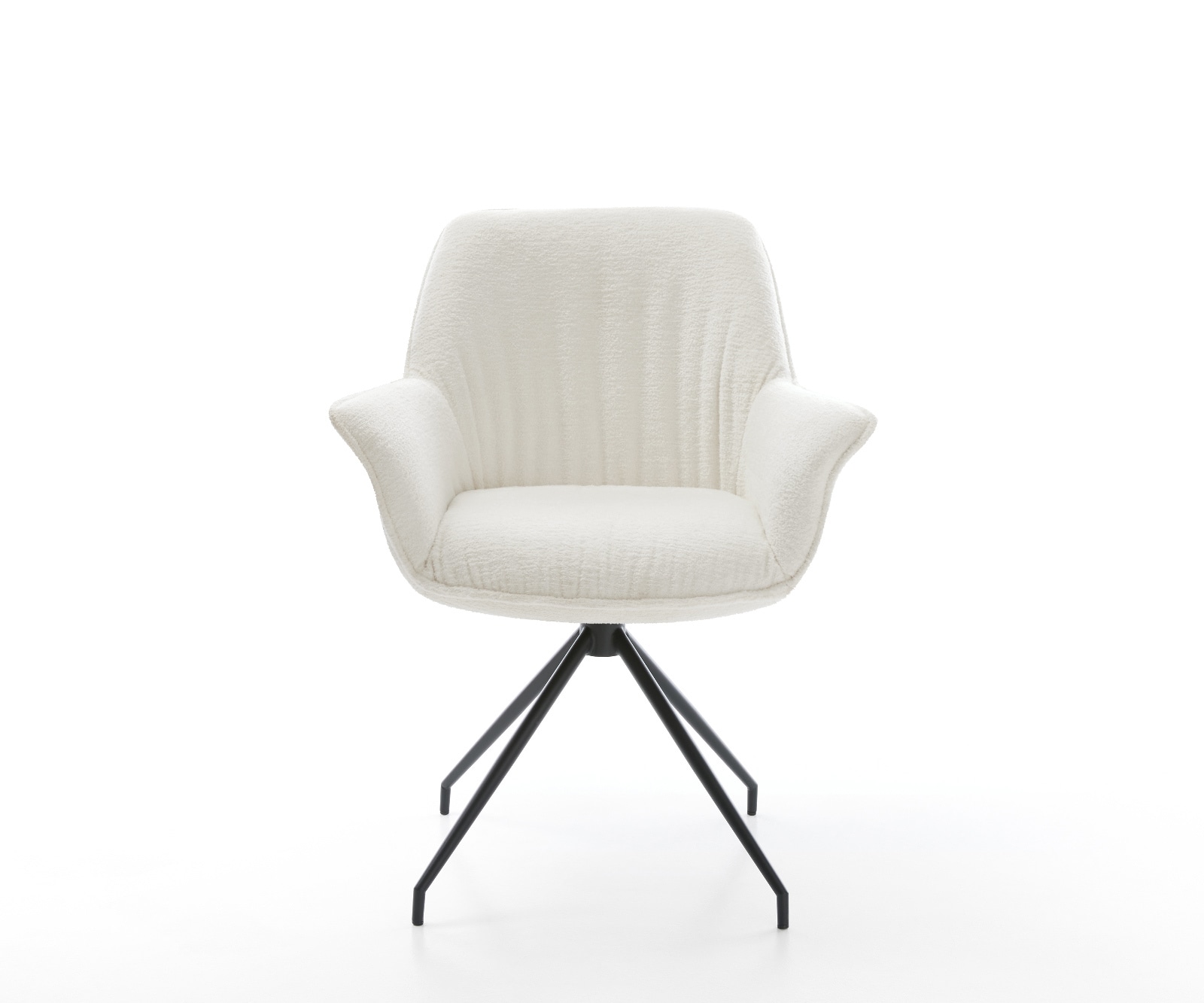 Chaise-de-salle-à-manger Keila-Flex avec accoudoirs bouclé doux beige pied croisé conique noir 2