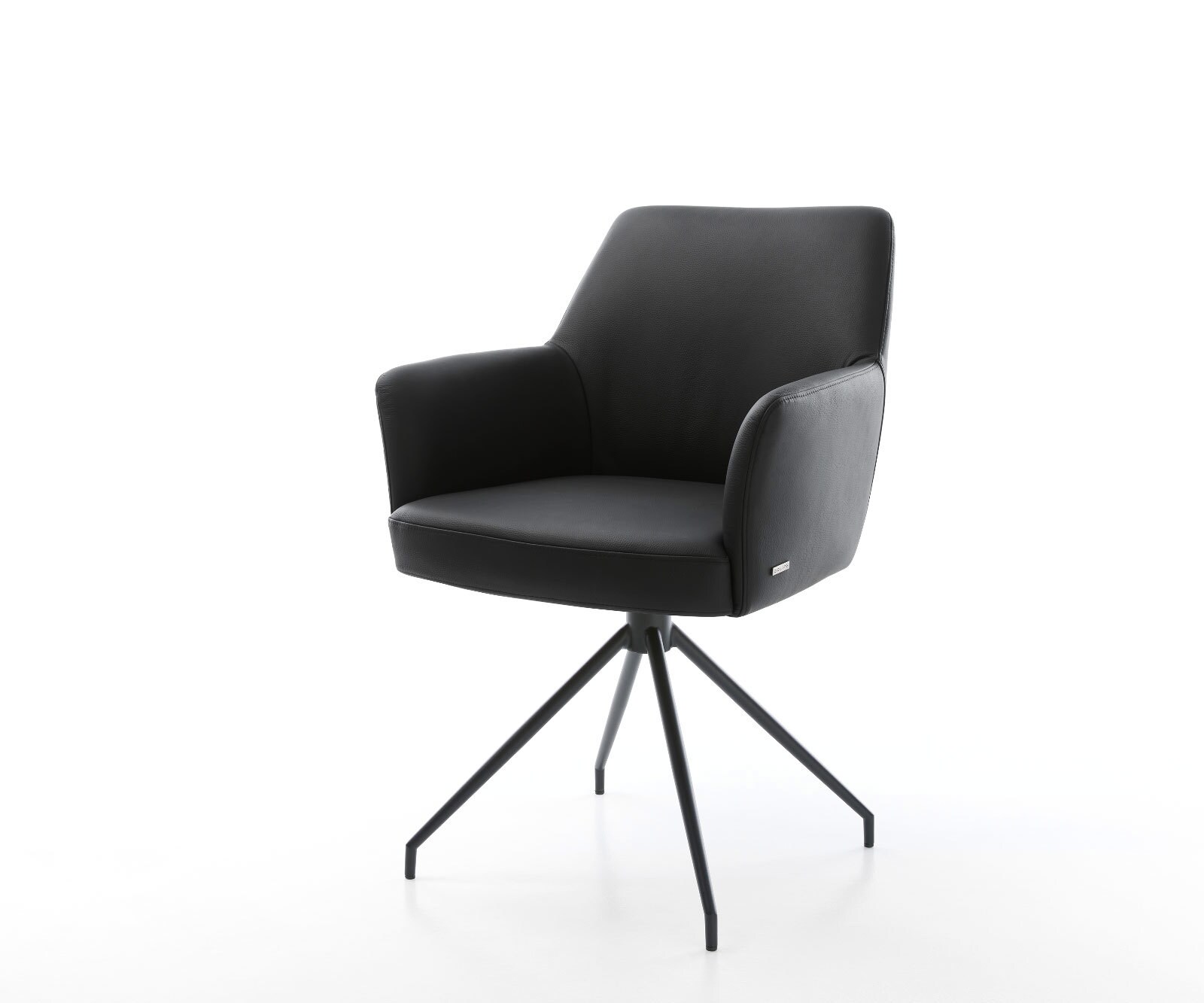 Chaise-pivotante Xana-Flex avec accoudoirs cuir de vache noir pied croisé conique noir pivotement sur 180° ressorts ensachés