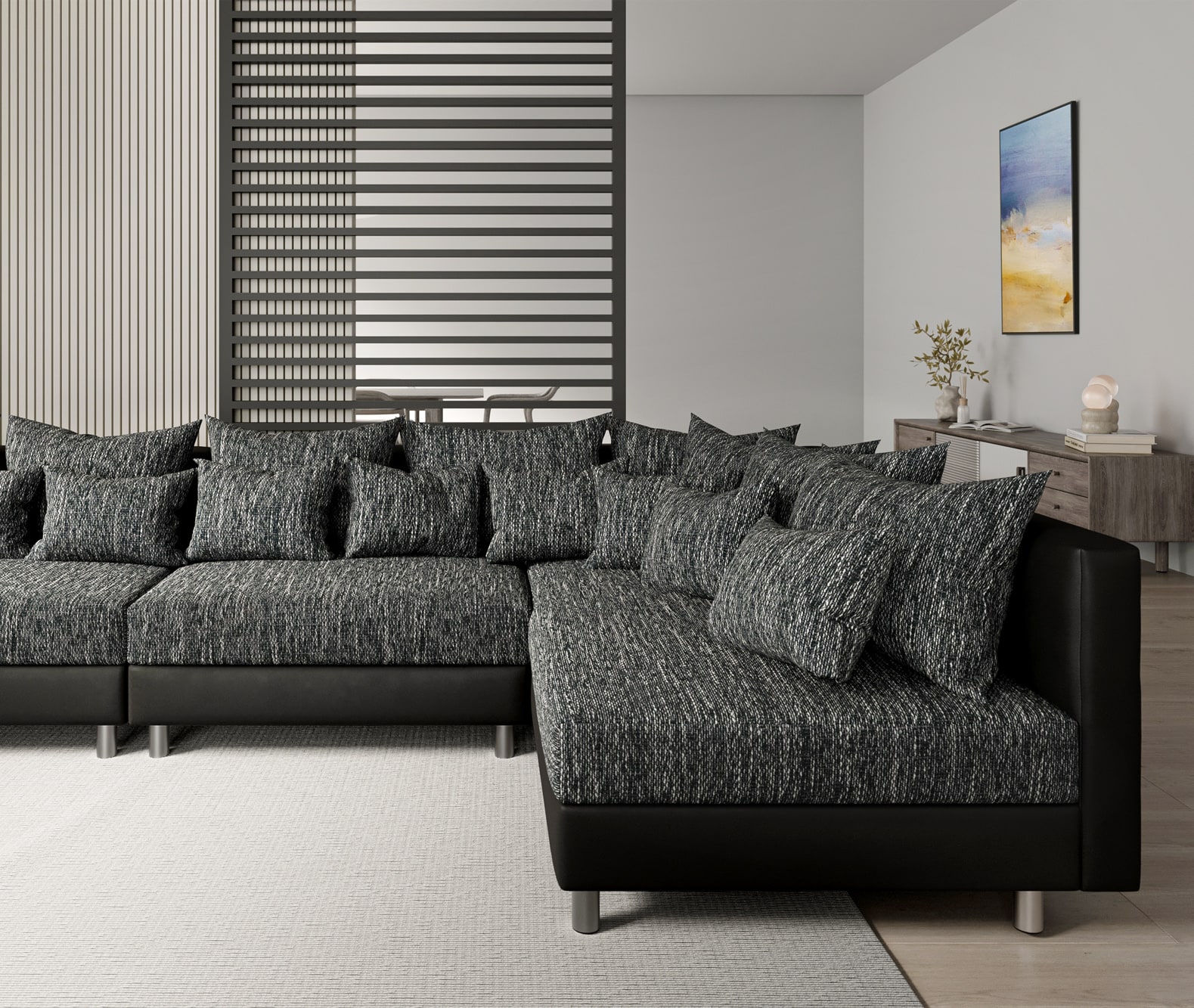 Canapé-panoramique Clovis XXL Tabouret noir pouf gauche Modulable 5