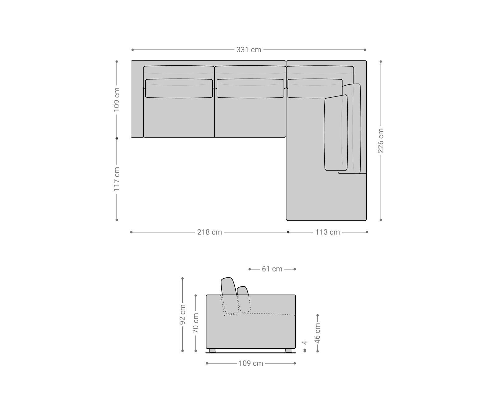 Canapé d'angle Isla 330x225 cm Chenille Anthracite méridiènne droite 7