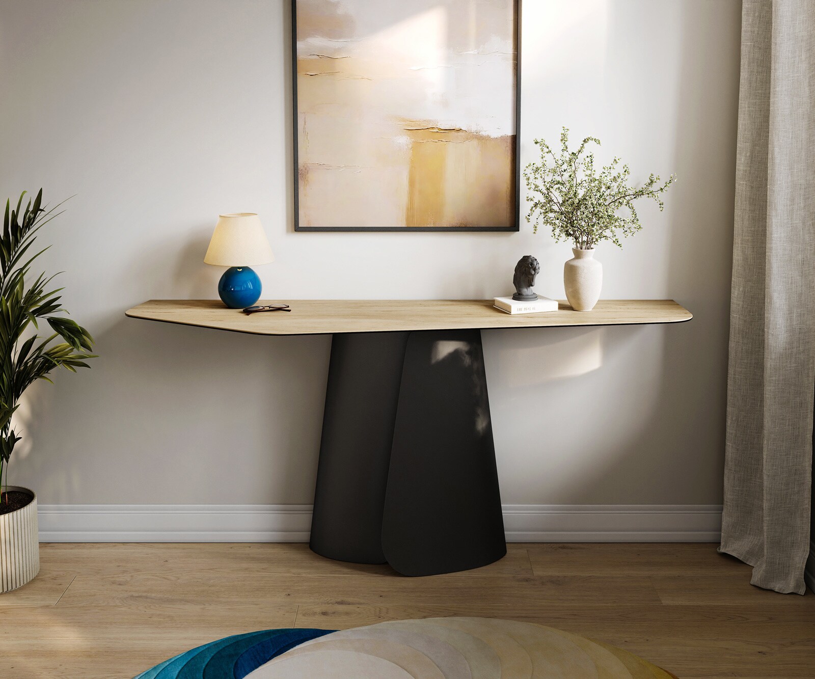 Console Edge Polygonal 180x50 cm Céramique Laminam® Sabbia Eichefarbig Livos Métal Noir 4
