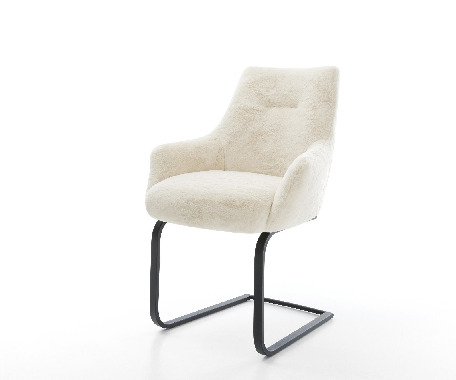 Cantilever Alja-Flex avec accoudoirs peluche crème-blanc pied cantilever plat noir resorts ensachés