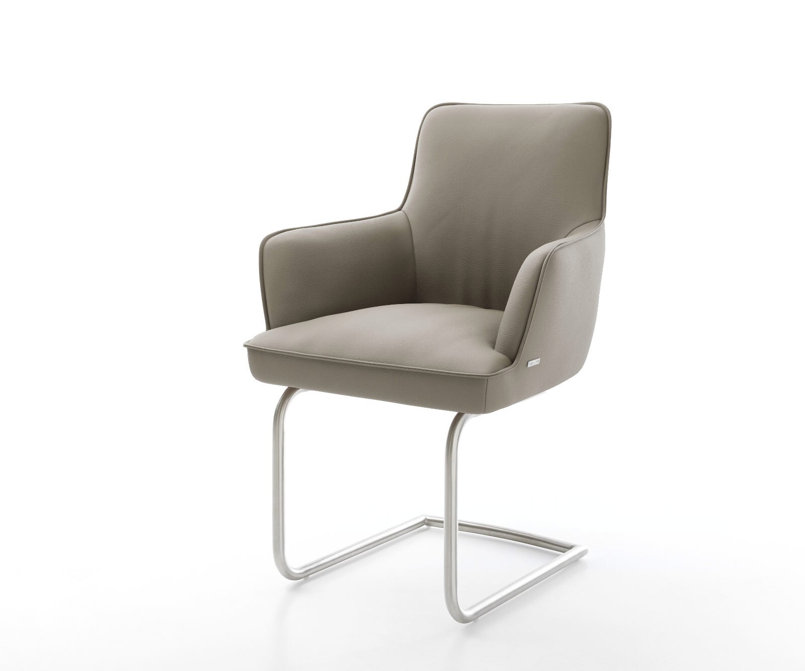 Cantilever Heira-Flex avec accoudoirs cuir de vache couleur boue pied cantilever rond acier inoxydable brossé ressorts ensachés 1