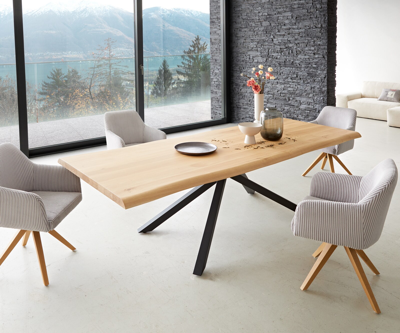 Table à manger Edge 260x100 chêne nature cadre croisé rectangle noir Live-Edge 7