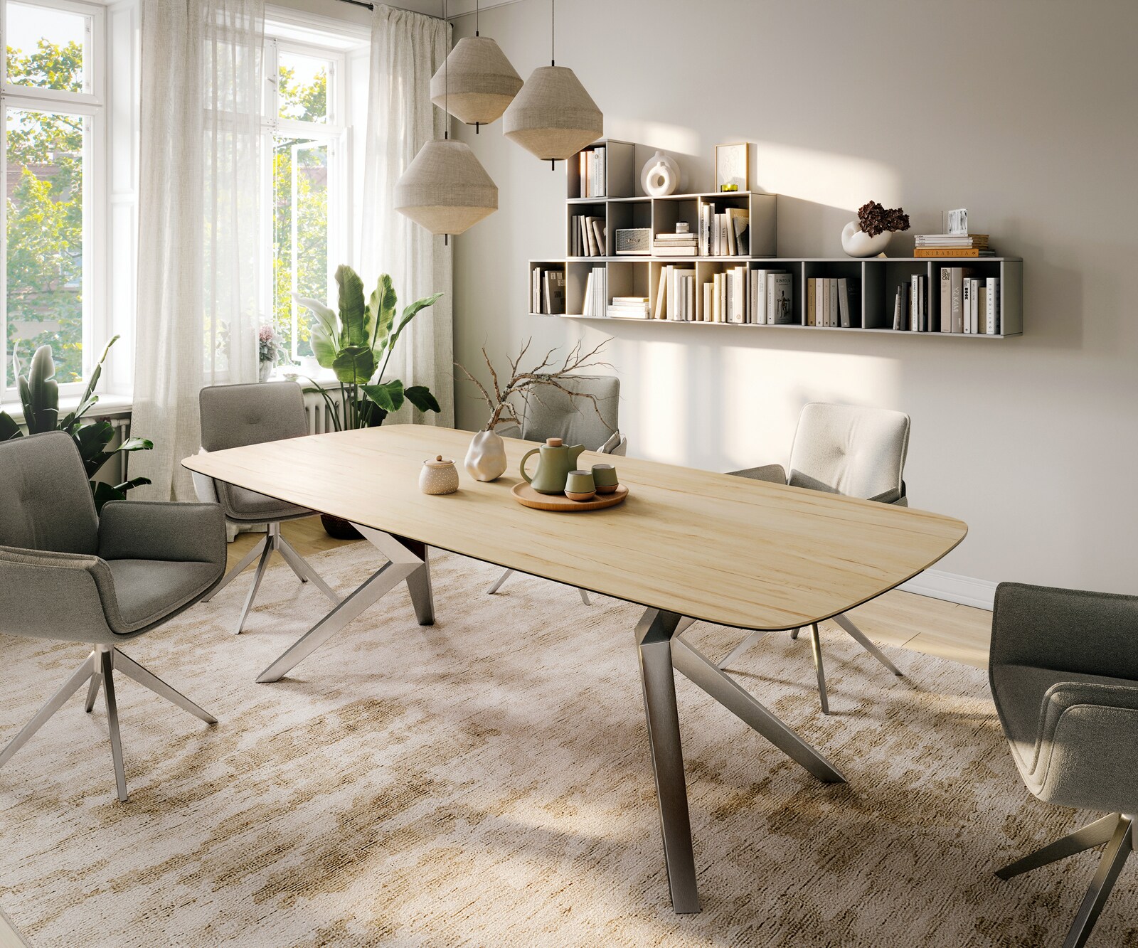 Table à manger Edge Boot 260x120 cm Céramique Laminam® Sabbia Eichefarbig Zenthara anguleux Acier inoxydable 2