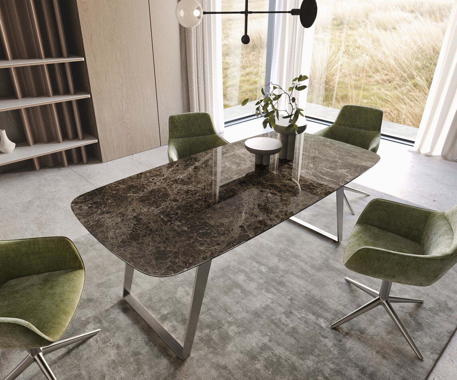 Table de salle à manger Edge Boot Céramique Emperador Extra Lucidato Brun foncé 200x100 Acier inoxydable incliné 1