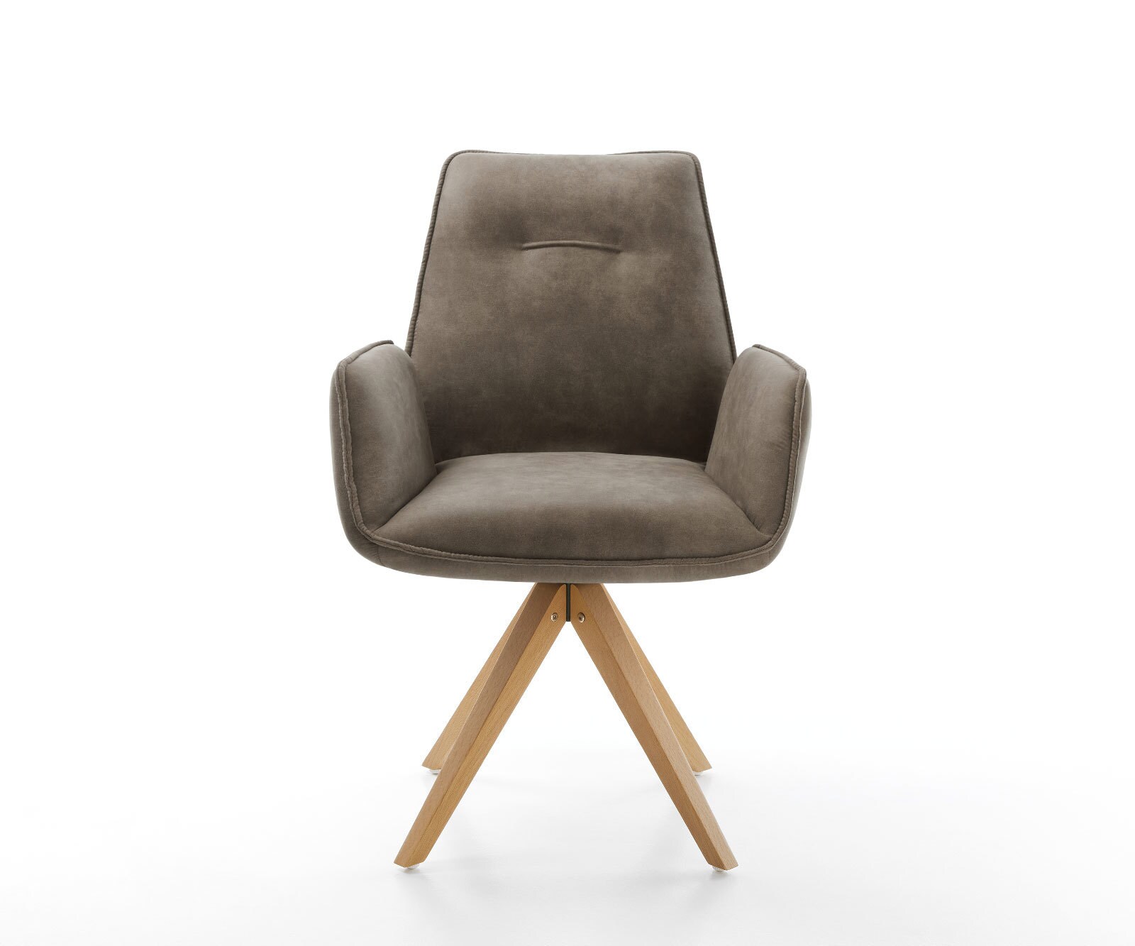 Chaise-de-salle-à-manger Zoa-Flex microvelours taupe vintage pied en bois angulaire naturel ressorts ensachés 1