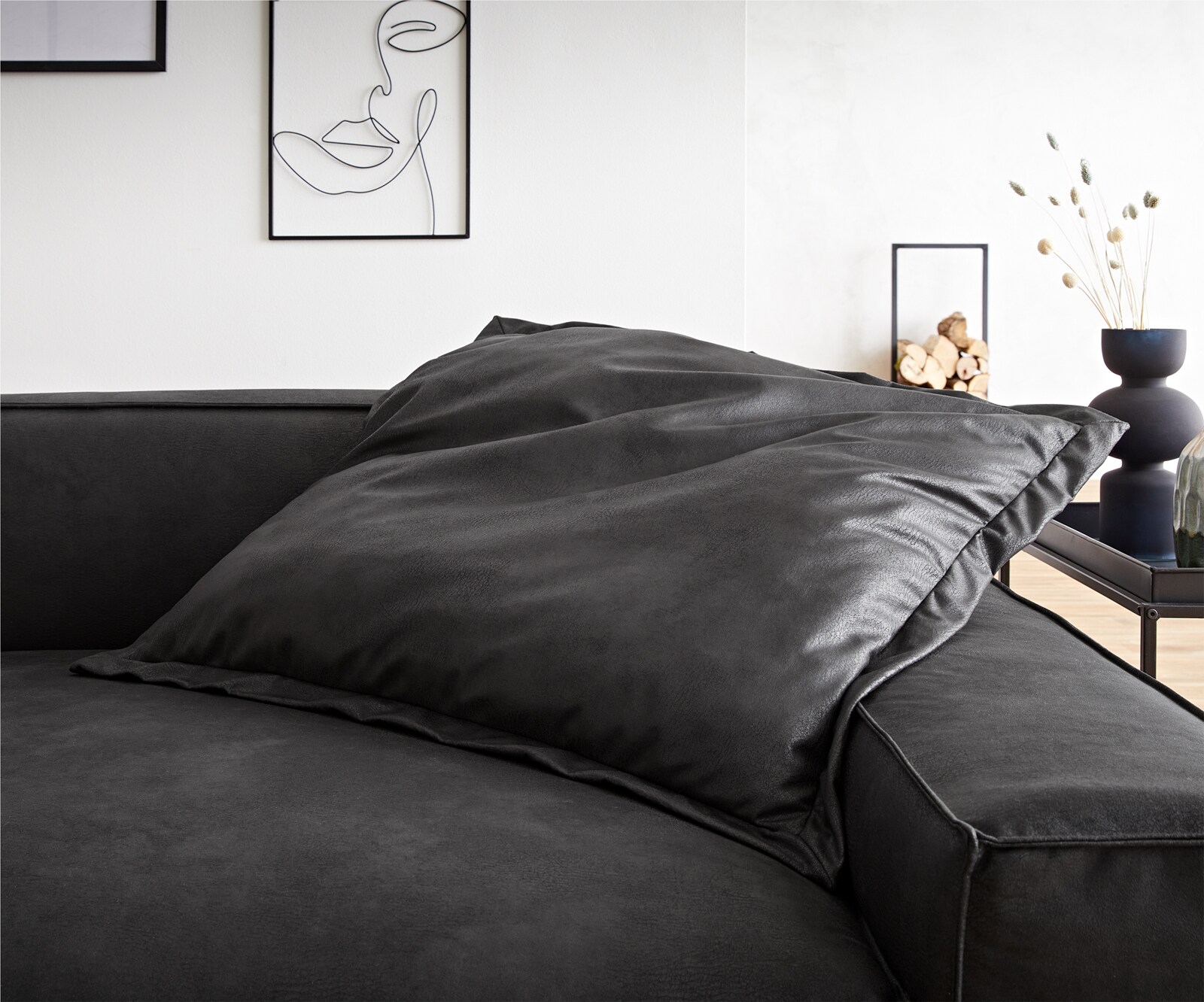 Sirpio Coussin à jeter 85x85 imitation cuir Vintage Anthracite 1