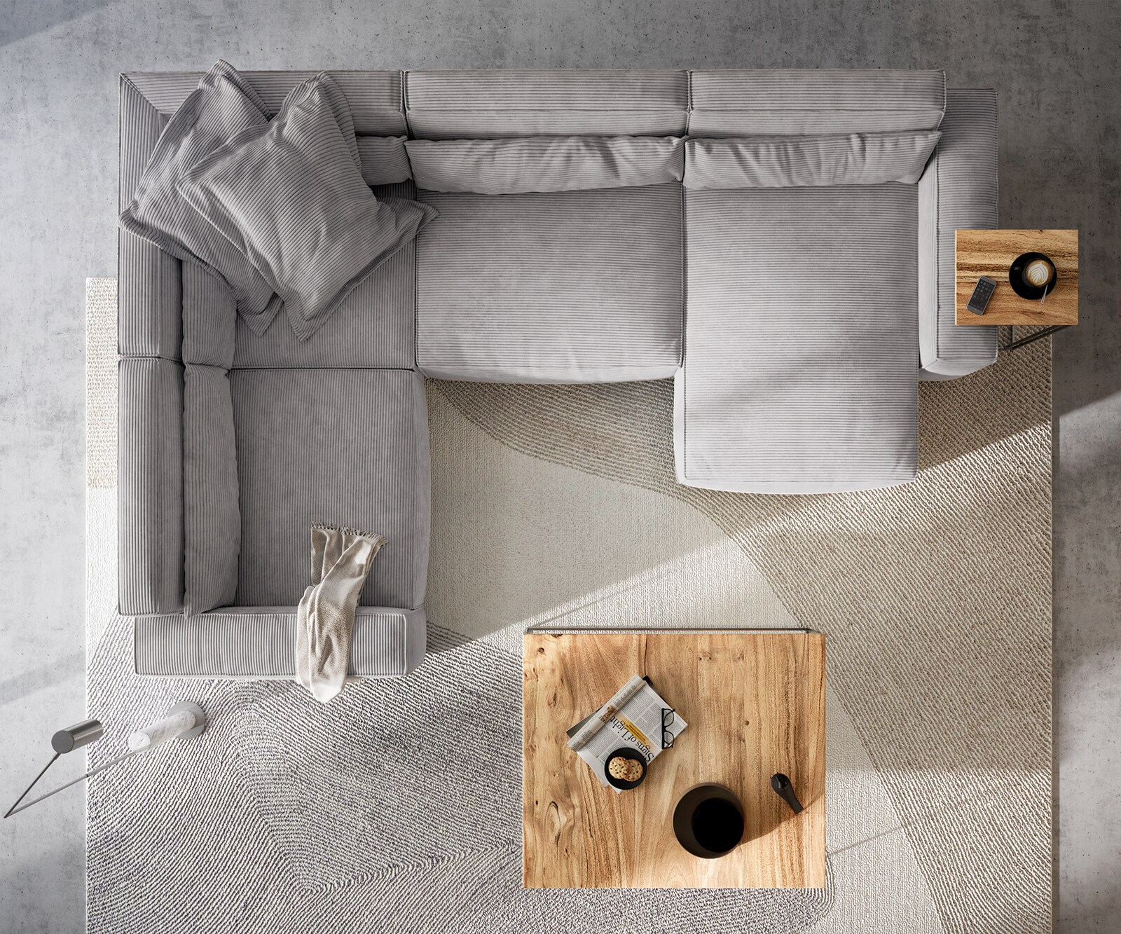 Canapé panoramique Sirpio L 330x230 cm Velours côtelé Gris argenté Recamiere variable 6