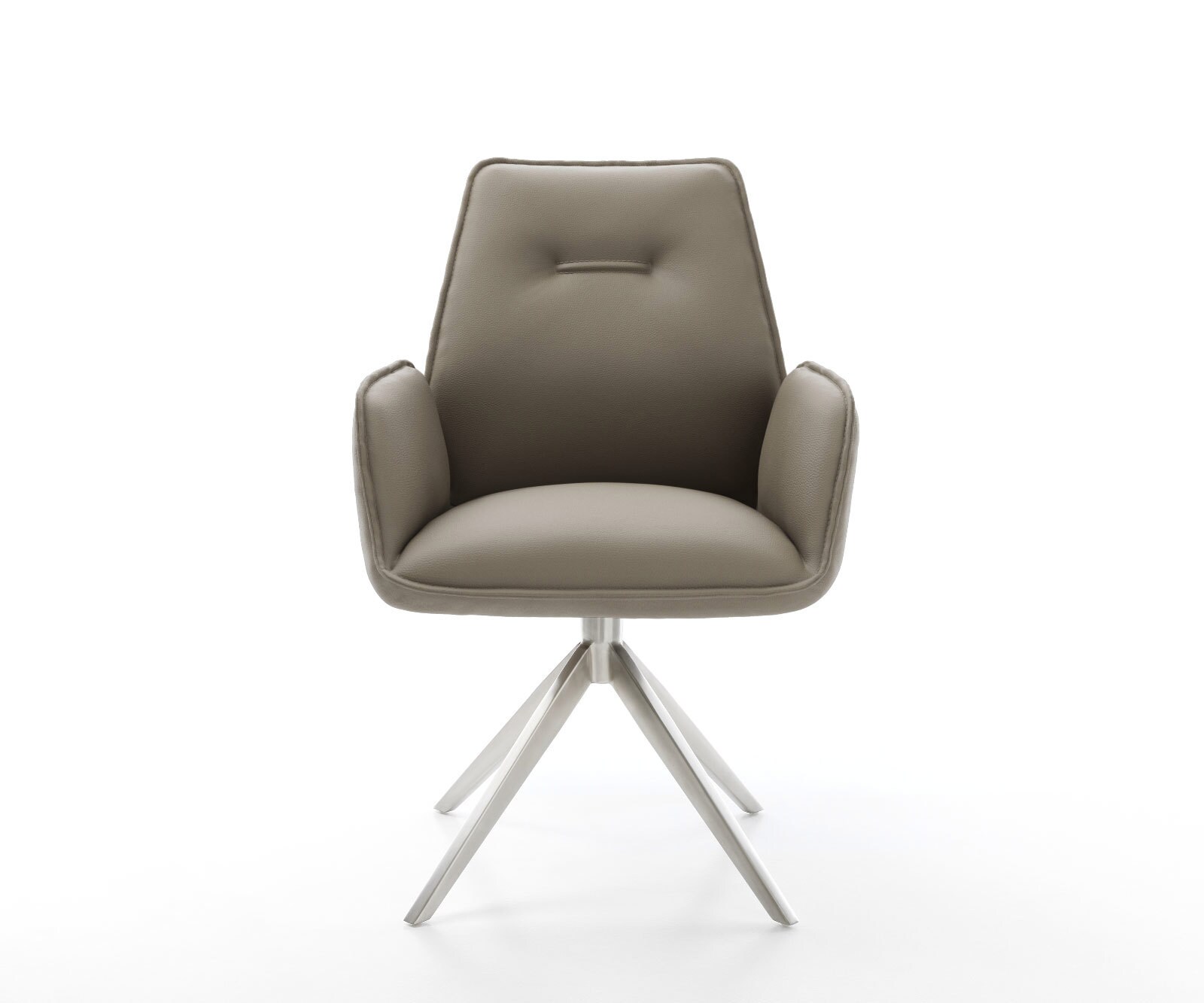 Chaise-pivotante Zoa-Flex cuir de vache couleur boue pied croisé large acier inoxydable brossé pivotement sur 360° fonction bascule ressorts ensachés 1