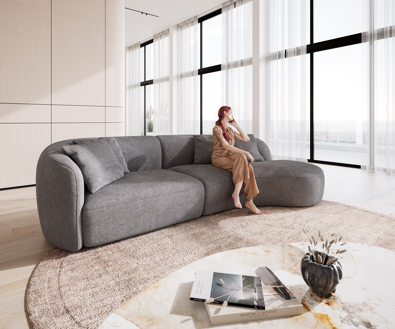 Canapé Mairi 330x160 cm microfibre gris 2
