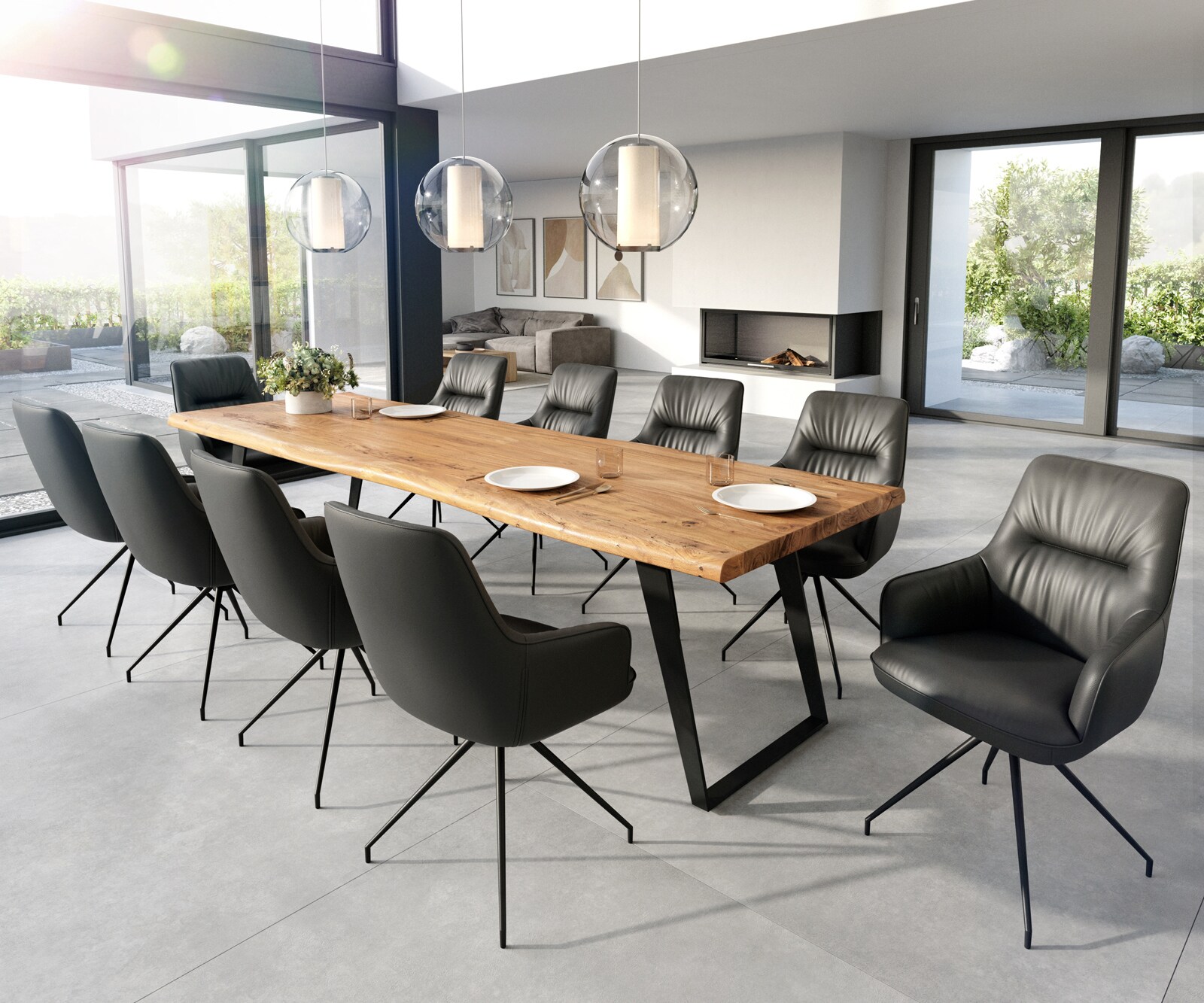 Chaise-de-salle-à-manger Zelia-Flex avec accoudoirs cuir de vache noir pied croisé conique noir ressorts ensachés 3 Chaise-de-salle-à-manger Zelia-Flex avec accoudoirs cuir de vache noir pied croisé conique noir ressorts ensachés 3