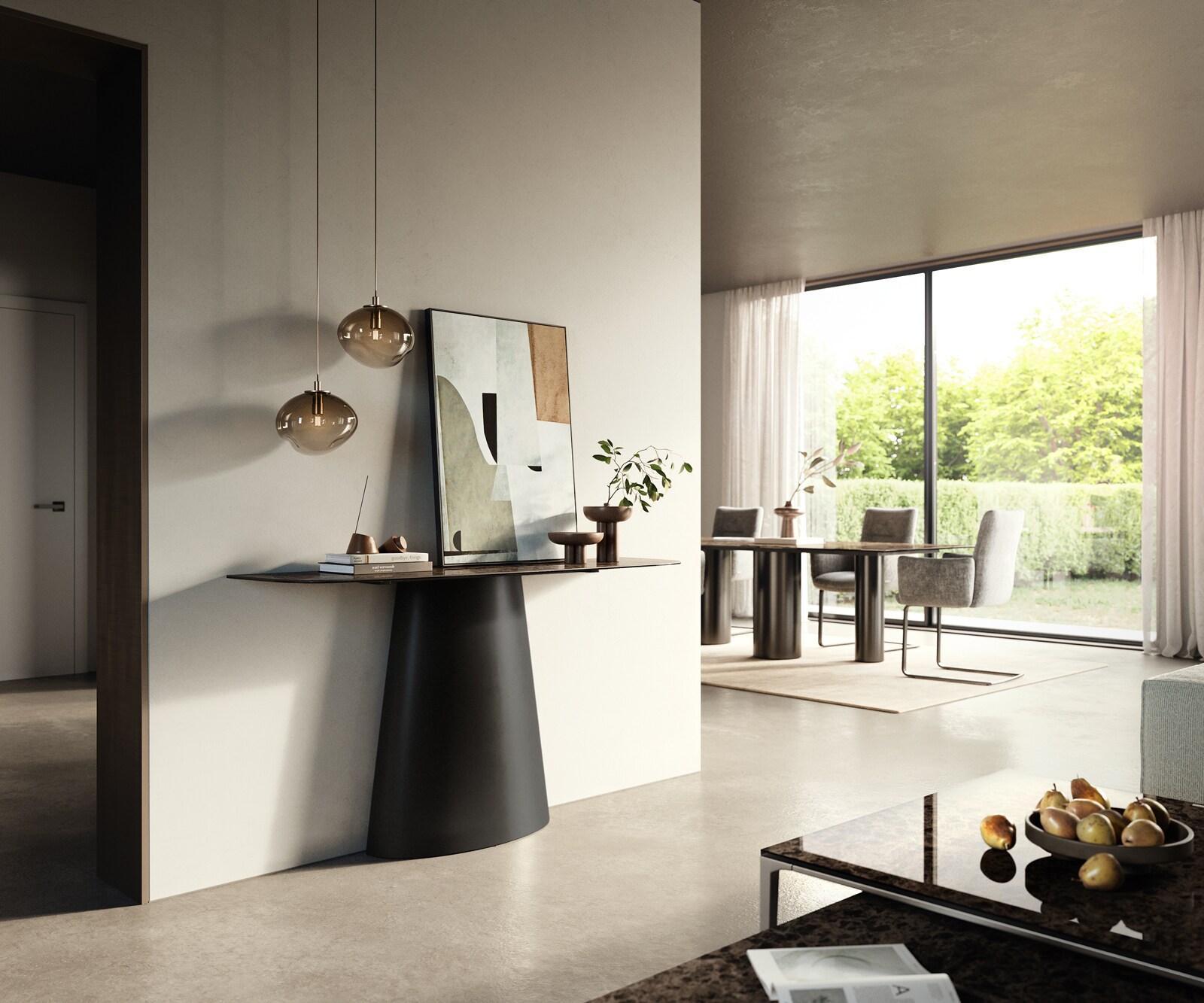 Console Edge forme bateau 140x40 cm Céramique Emperador Extra Lucidato Dunkelbraun Conos Métal Noir 6